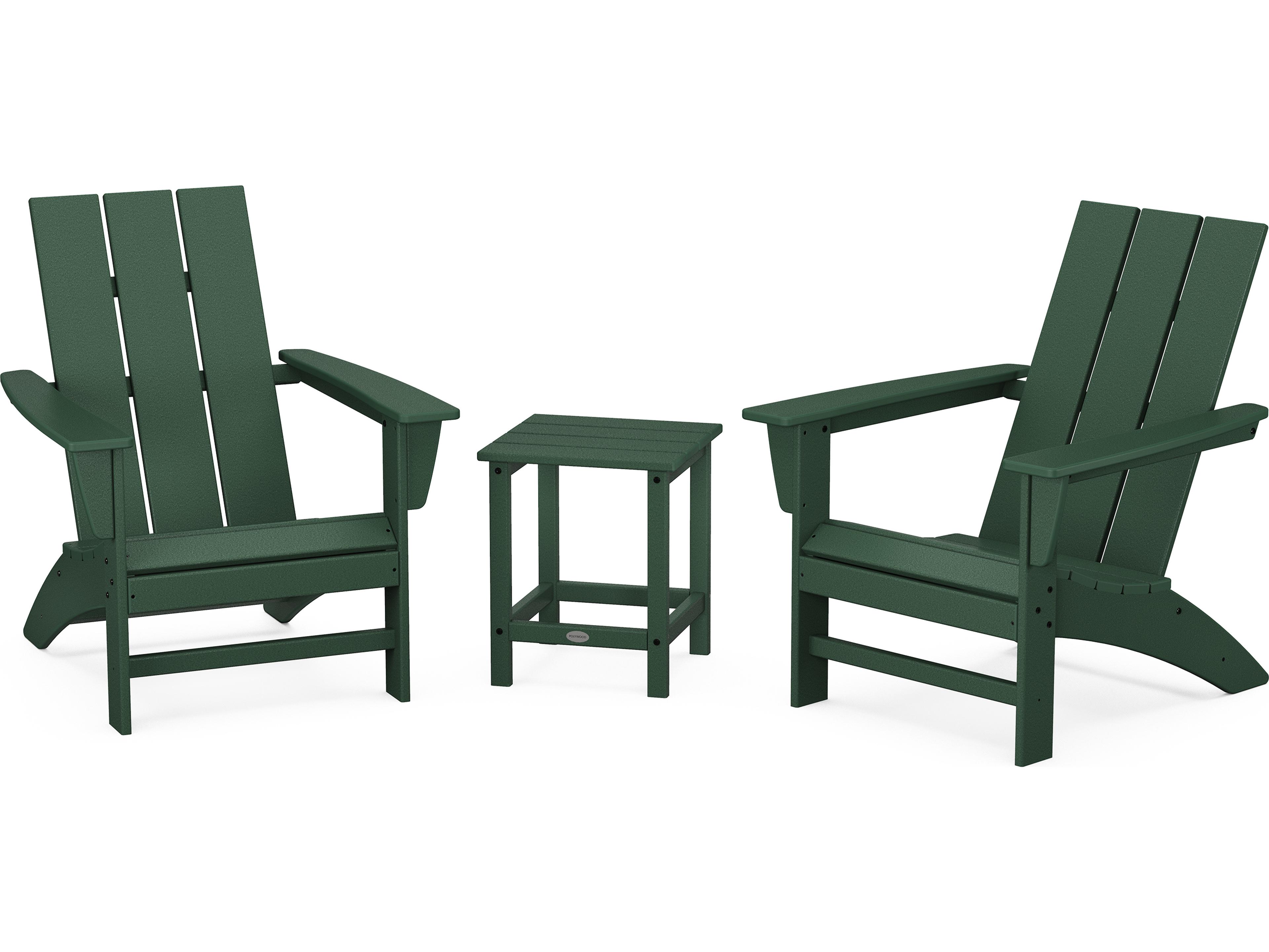 POLYWOOD® Modern Recycled Plastic 3 Piece Adirondack Outdoor Patio Lounge Set