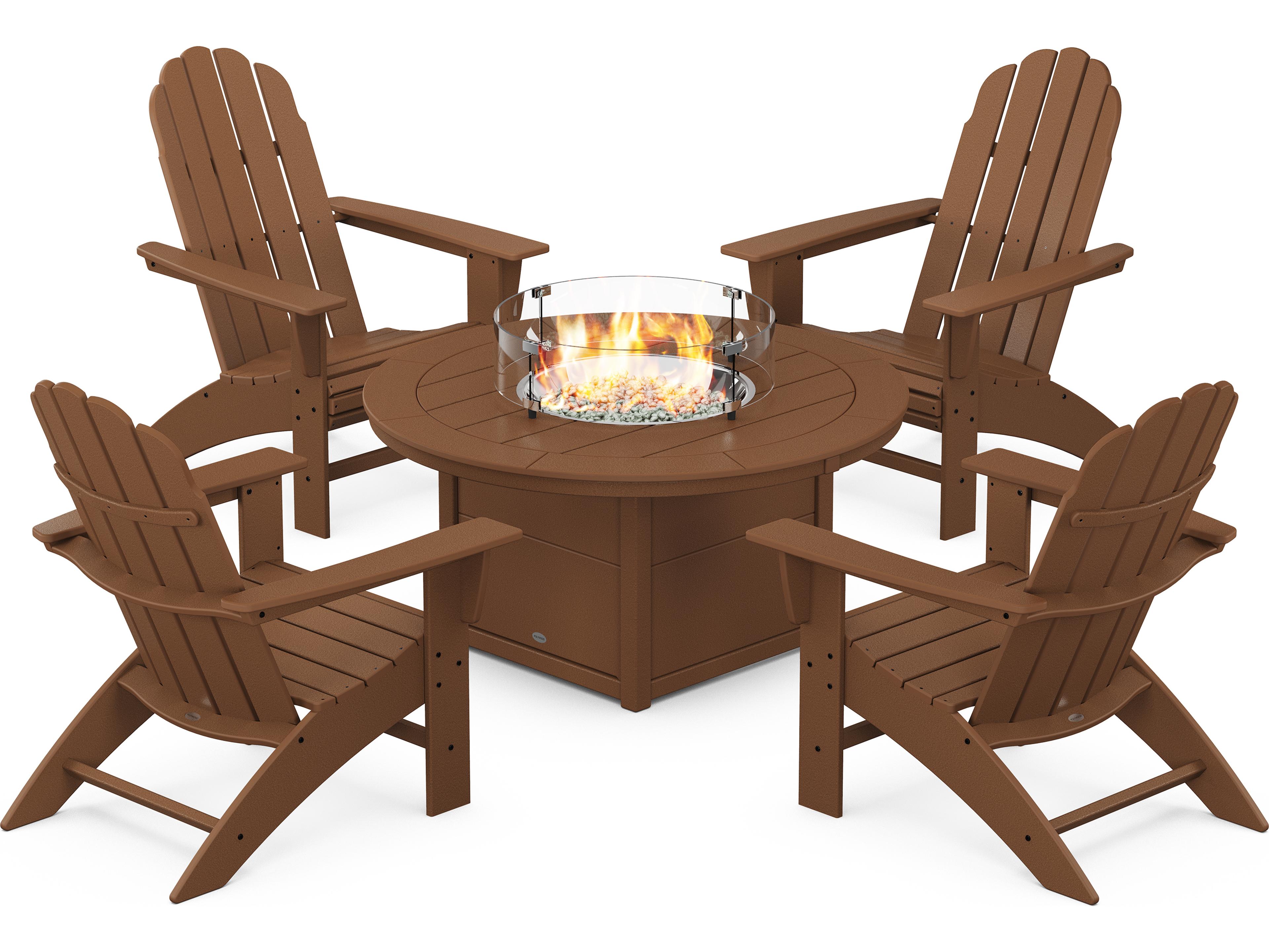 POLYWOOD® Vineyard Recycled Plastic 5 Piece Curved Adirondack Fire Pit Patio Lounge Set