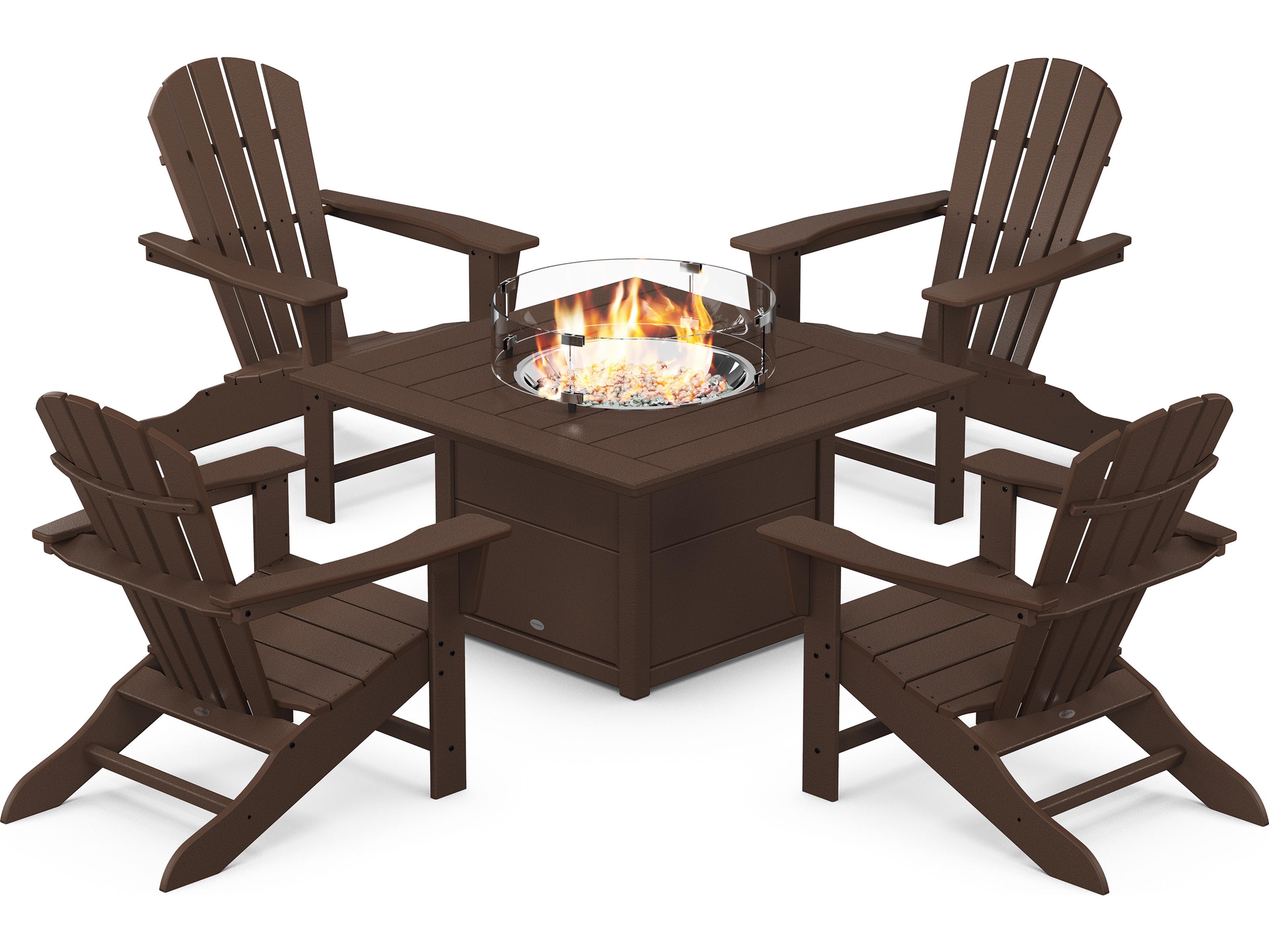 POLYWOOD® Palm Coast Recycled Plastic 5 Piece Adirondack Fire Pit Outdoor Lounge Set