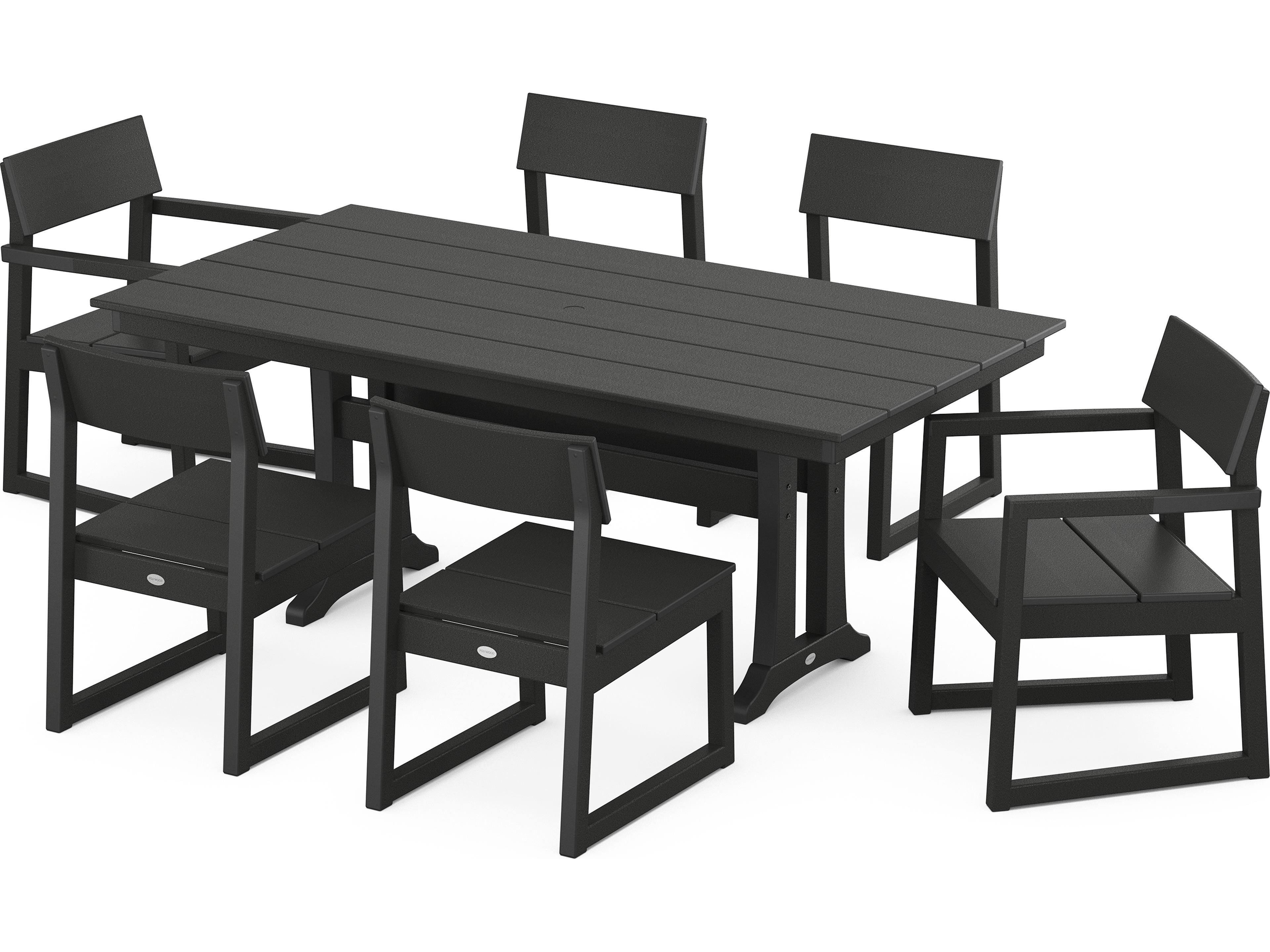 POLYWOOD® Edge Recycled Plastic 7 Piece Farmhouse Trestle Dining Set