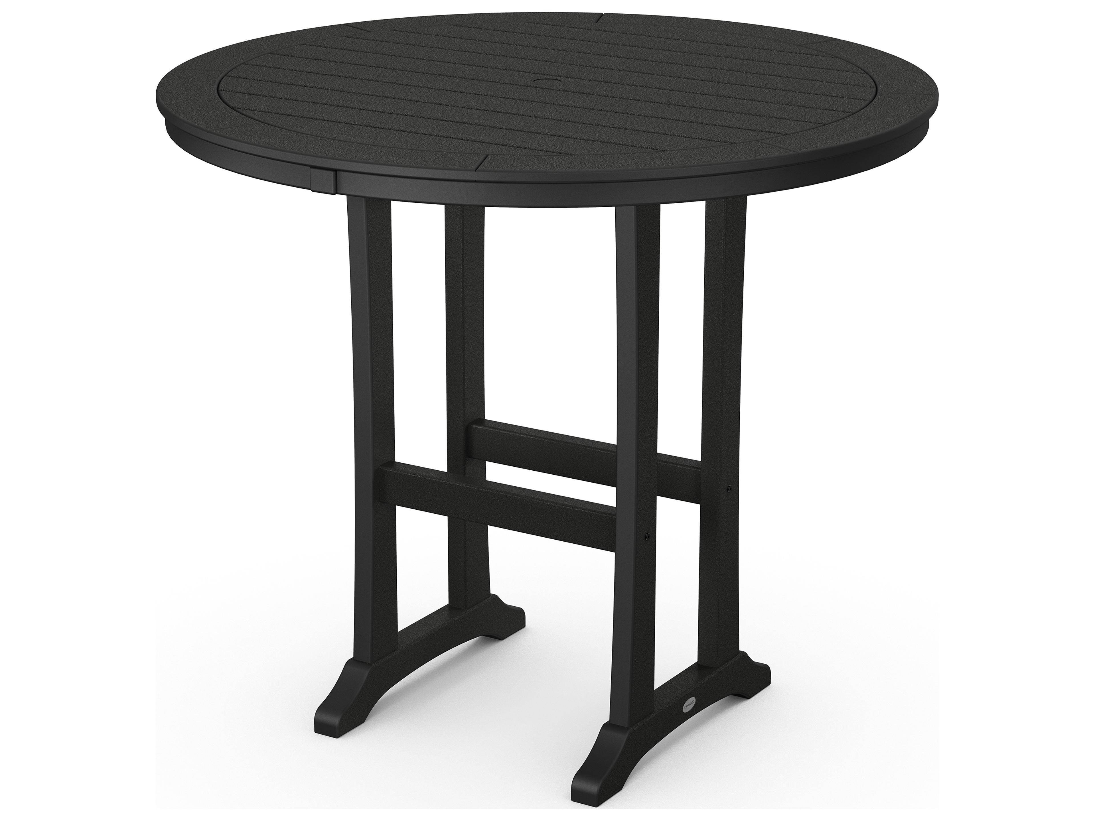 POLYWOOD® Nautical Trestle Recycled Plastic Round Outdoor Patio Bar Table