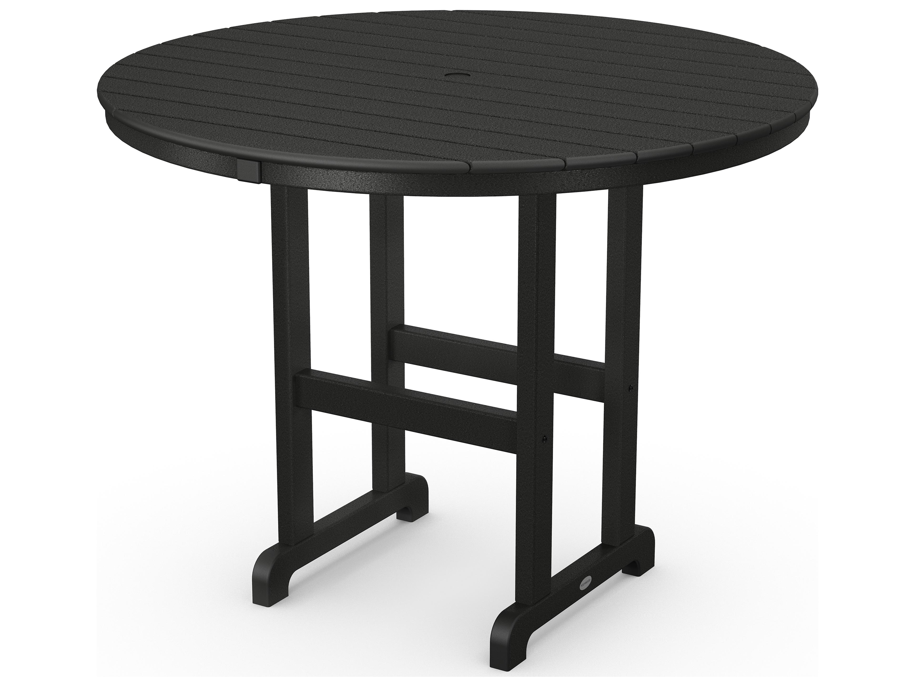 POLYWOOD® Traditional Tables Recycled Plastic Round Outdoor Patio Counter Table with Umbrella Hole