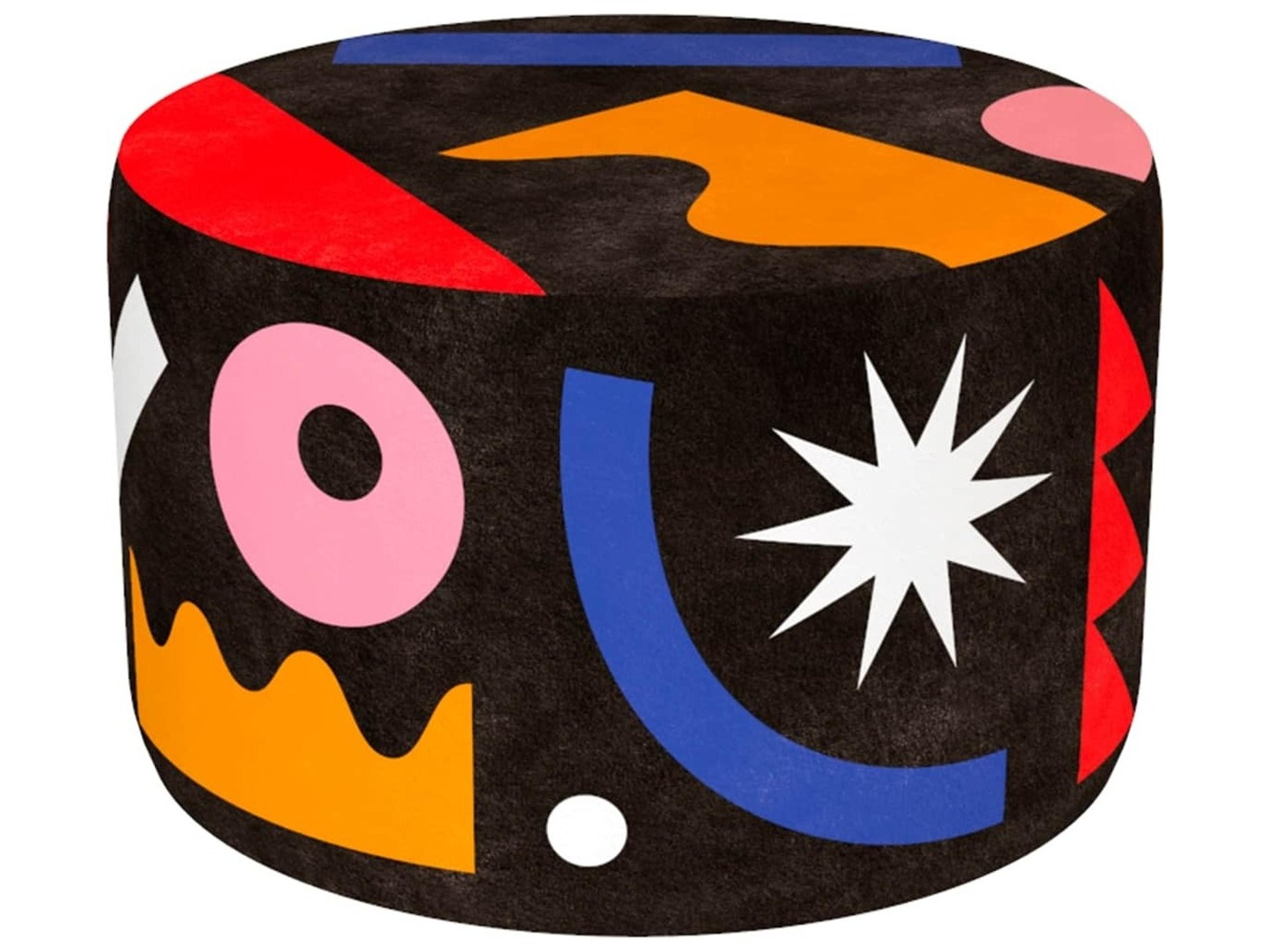 Qeeboo Oggian Black Landscape Upholstered Pouf