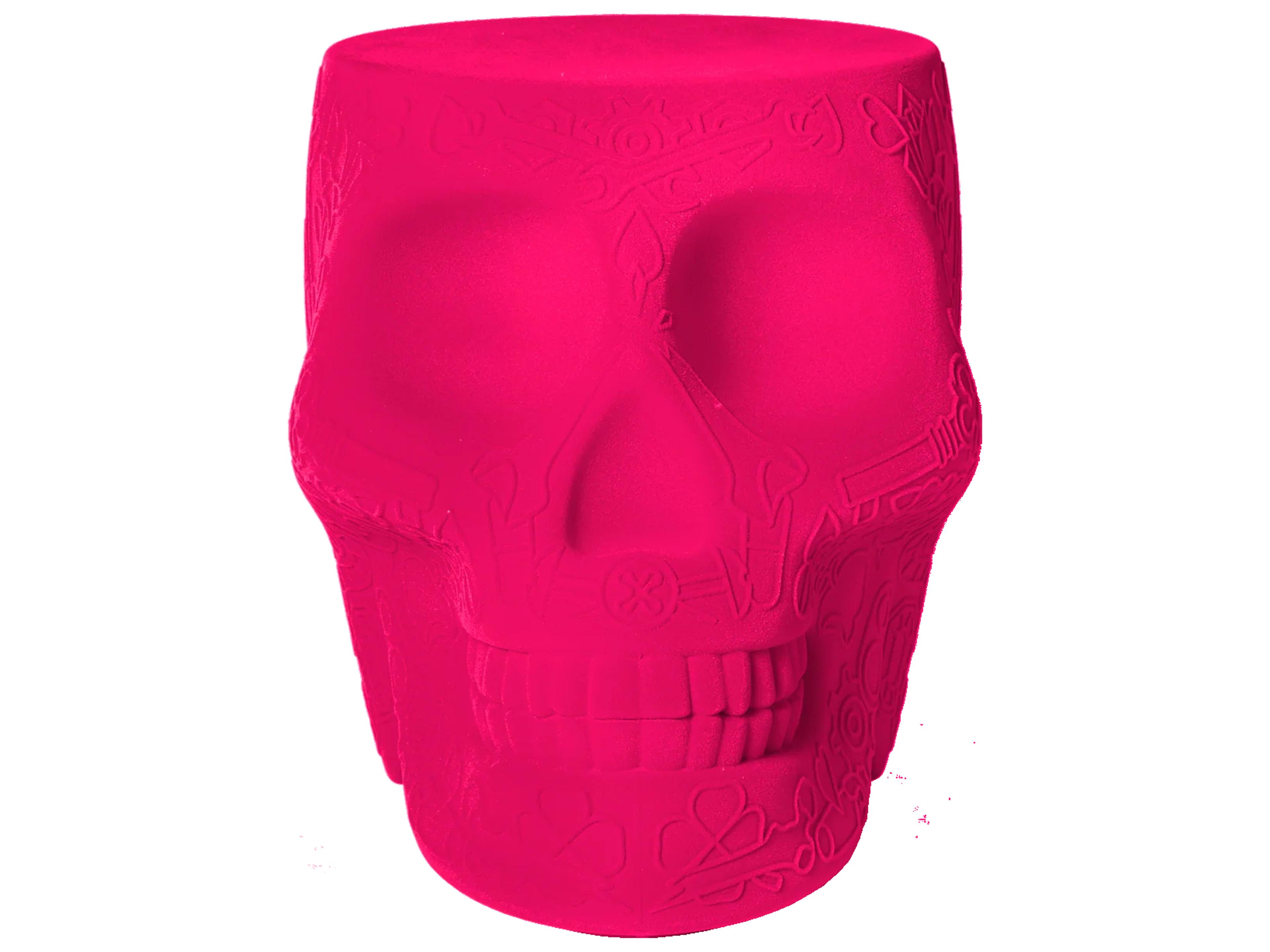 Qeeboo Mexico Fuchsia Velvet Pink Upholstered Accent Stool and Side Table