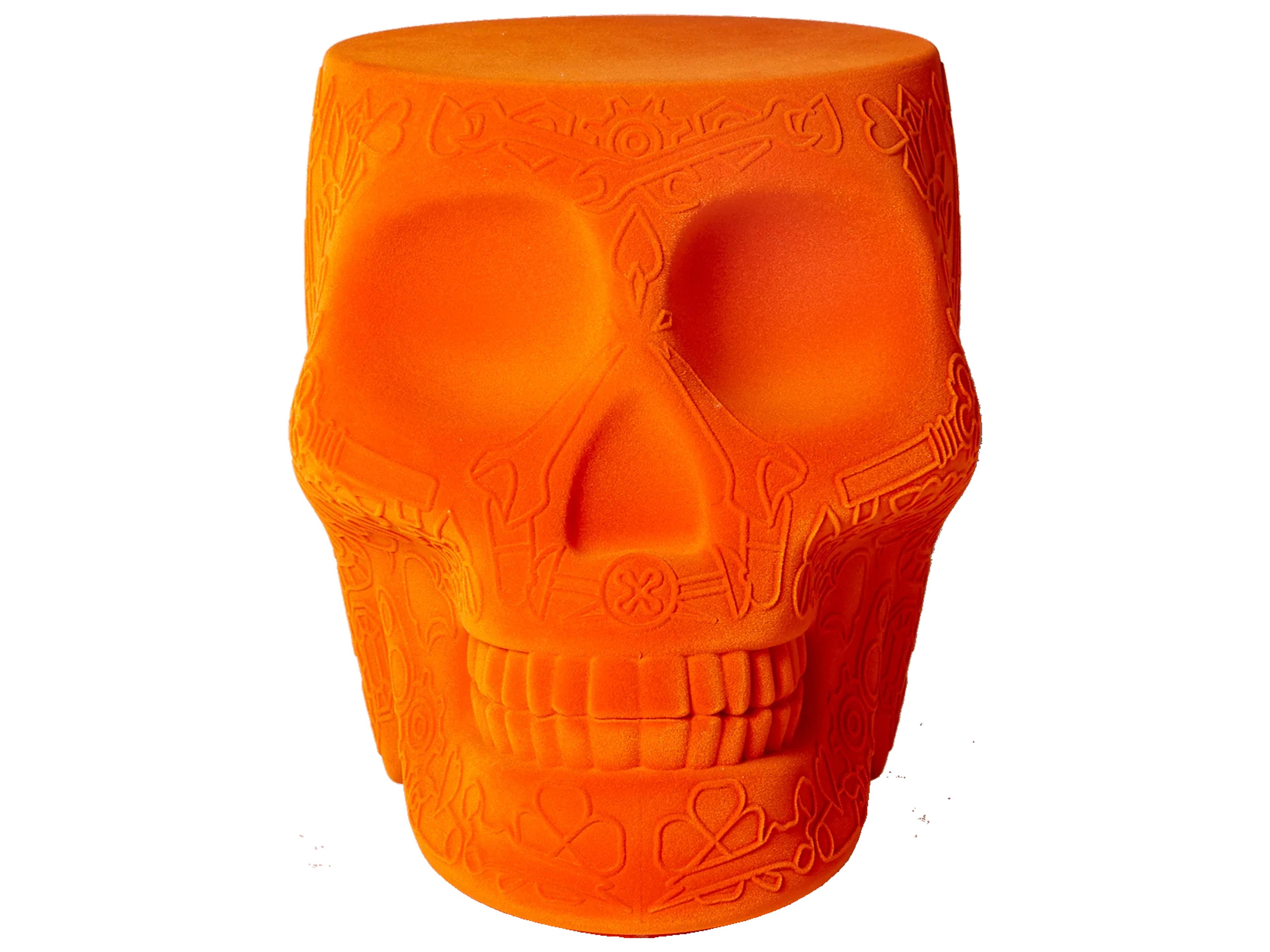 Qeeboo Mexico Orange Velvet Upholstered Accent Stool and Side Table