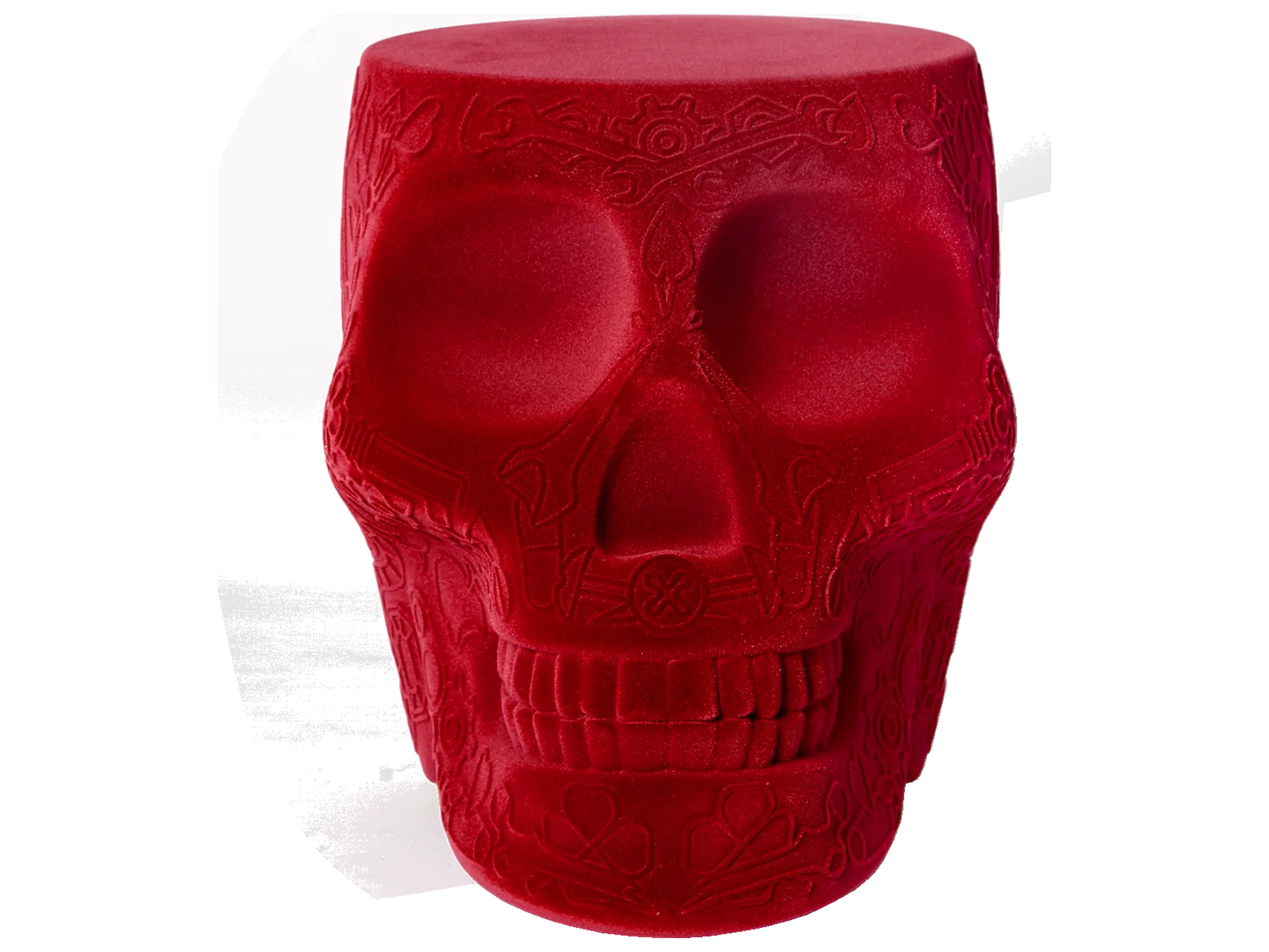 Qeeboo Mexico Red Velvet Upholstered Accent Stool and Side Table