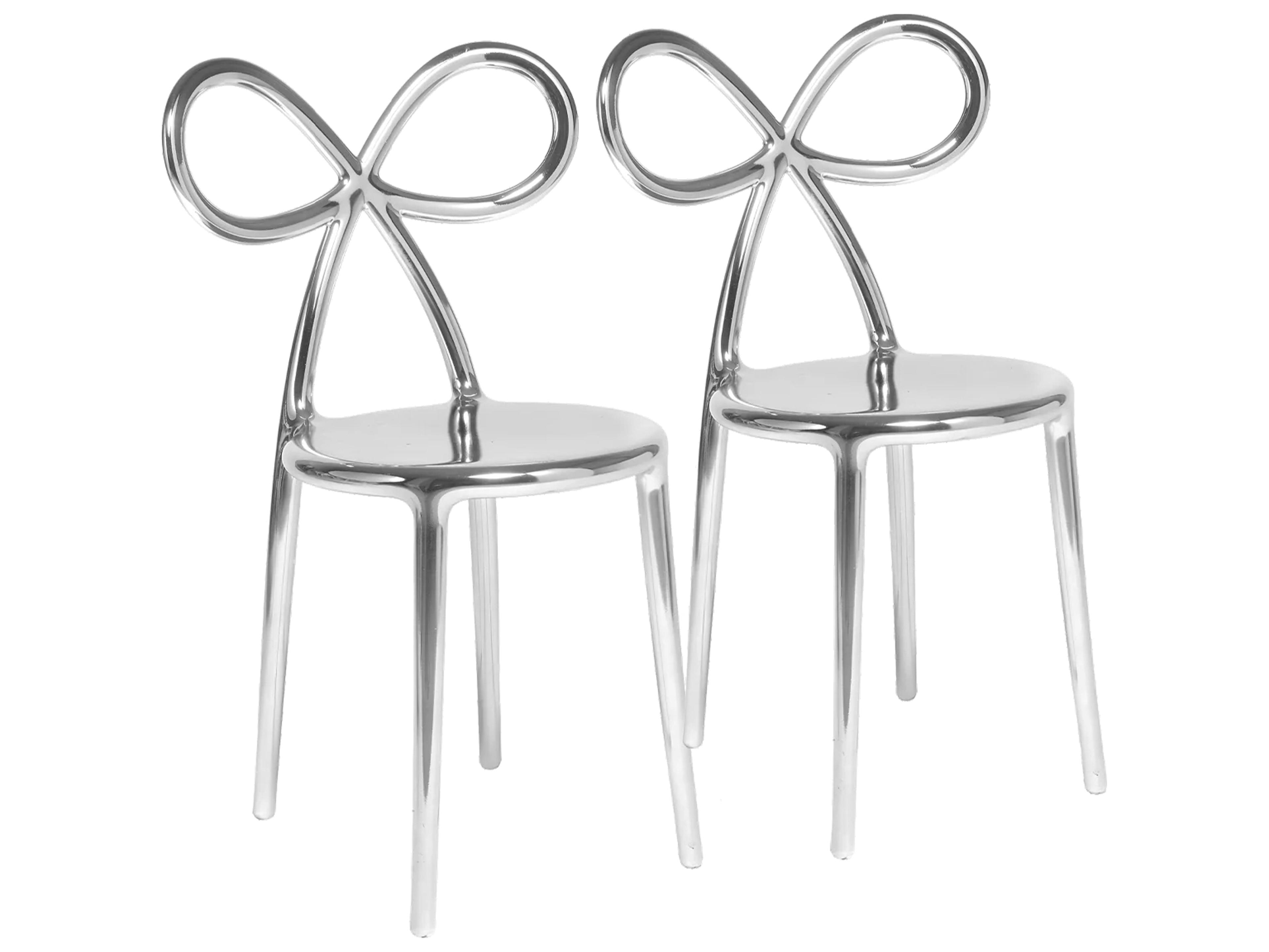 Qeeboo Ribbon Silver Armless Dining Chair (Set of 2)
