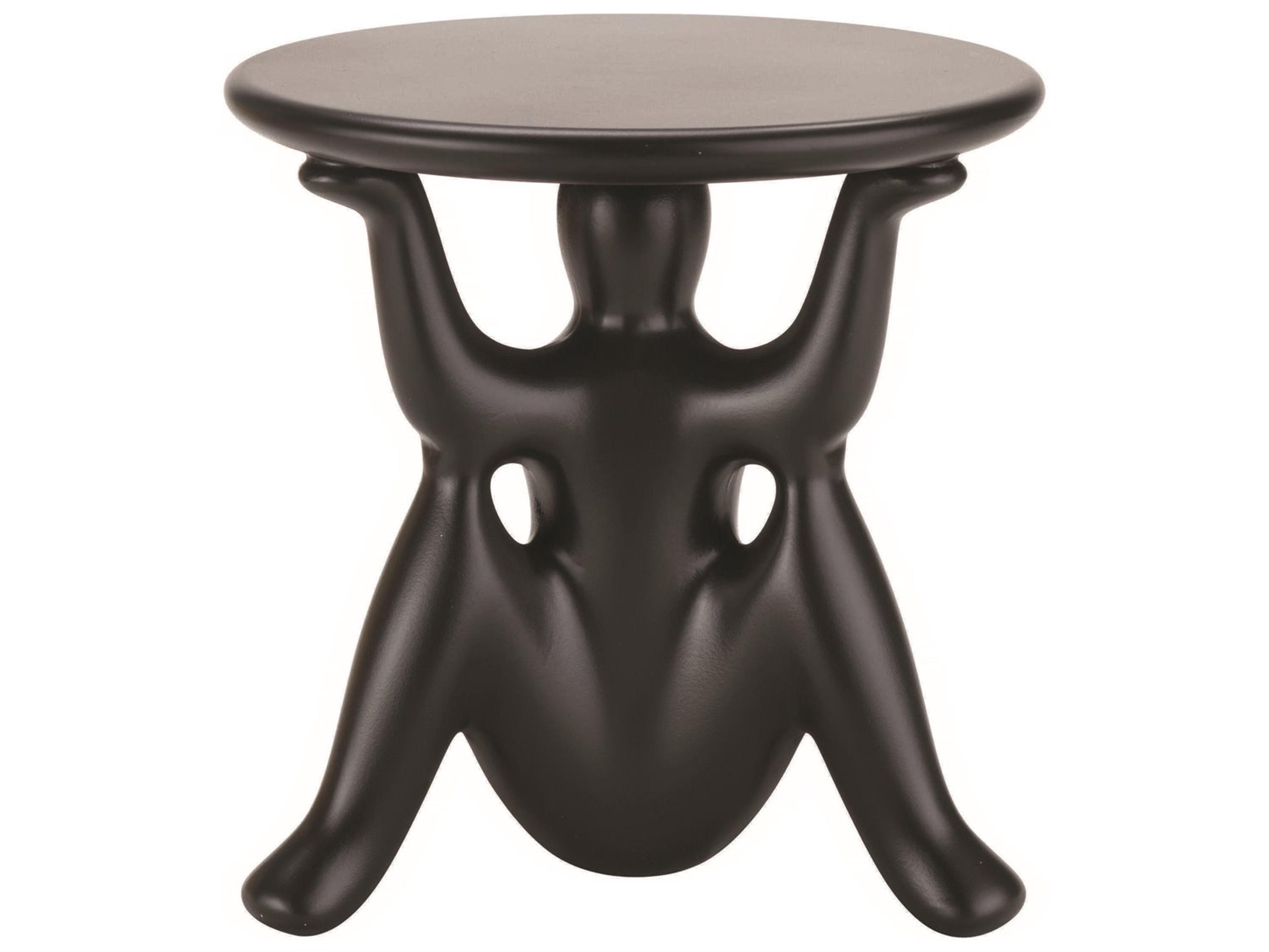 Qeeboo Outdoor Helpyourself Black Recycled Plastic Round End Table