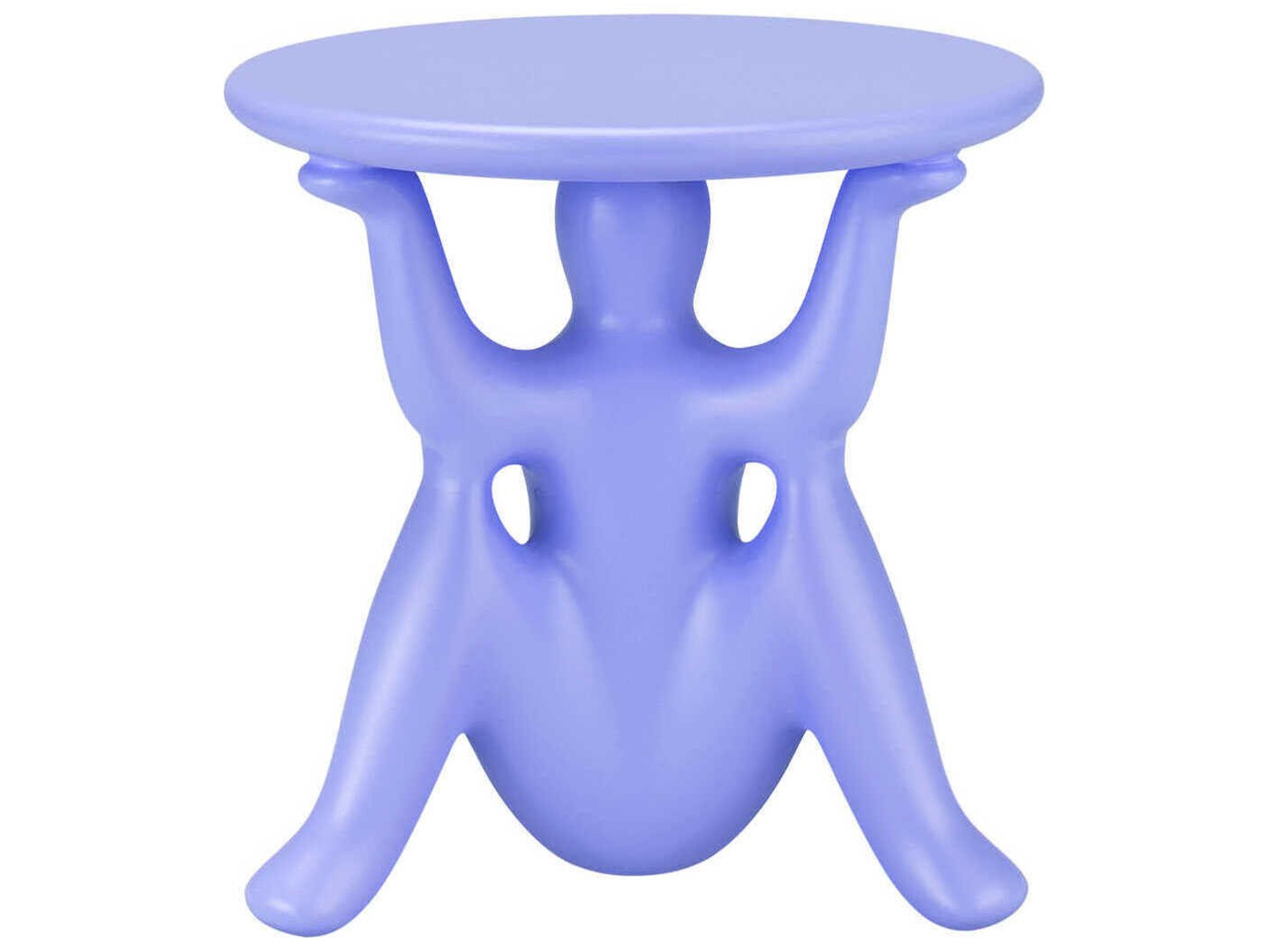 Qeeboo Outdoor Helpyourself Light Blue Recycled Plastic Round End Table