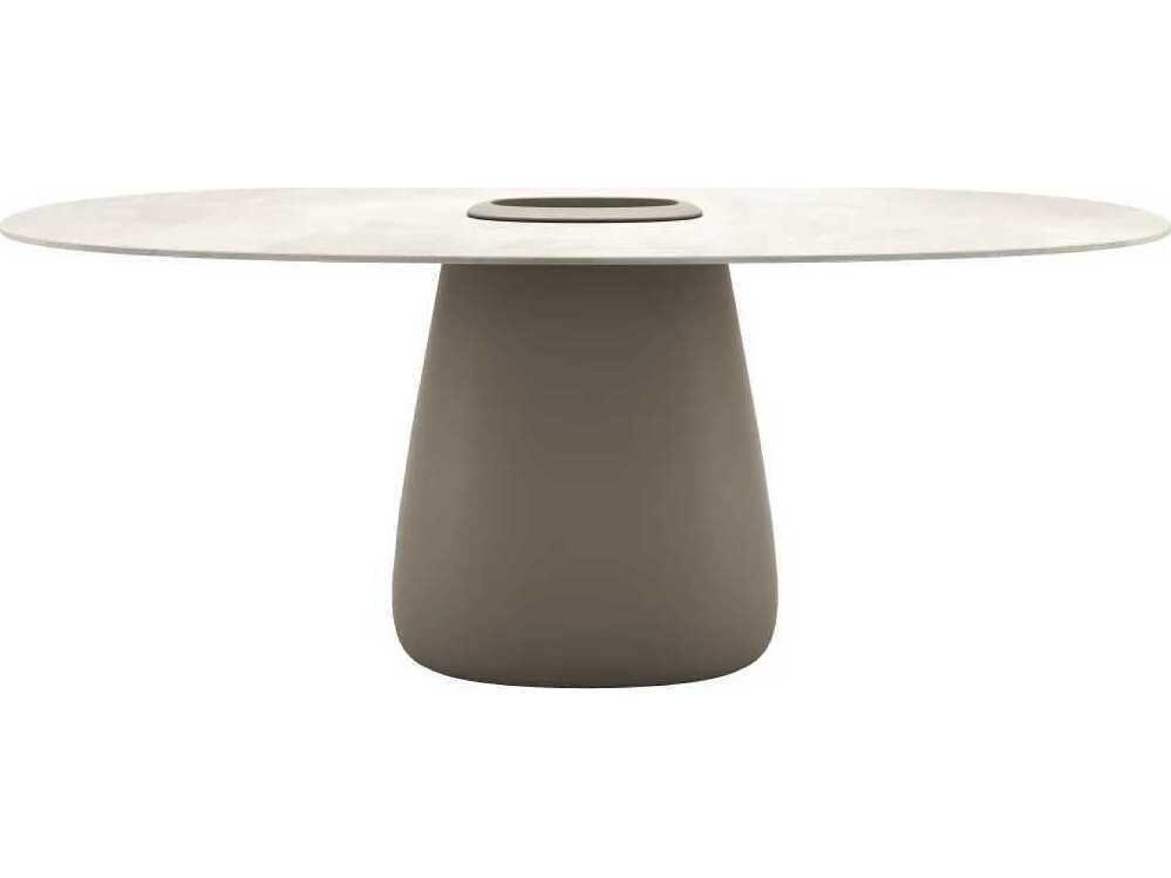 Qeeboo Outdoor Cobble Ivory Recycled Plastic Oval Dining Table