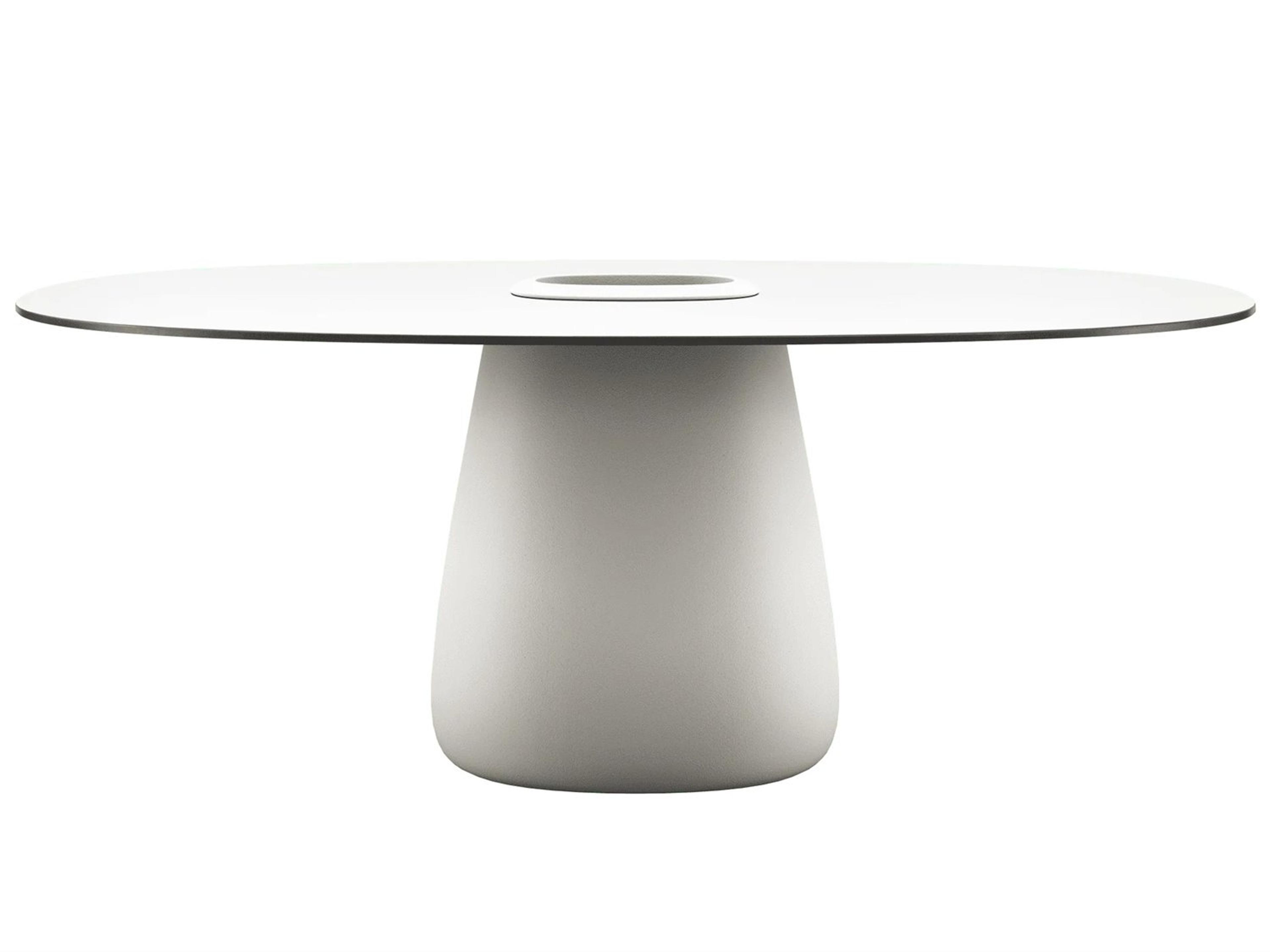 Qeeboo Outdoor Cobble Warm White Black Stratified Recycled Plastic Oval Dining Table