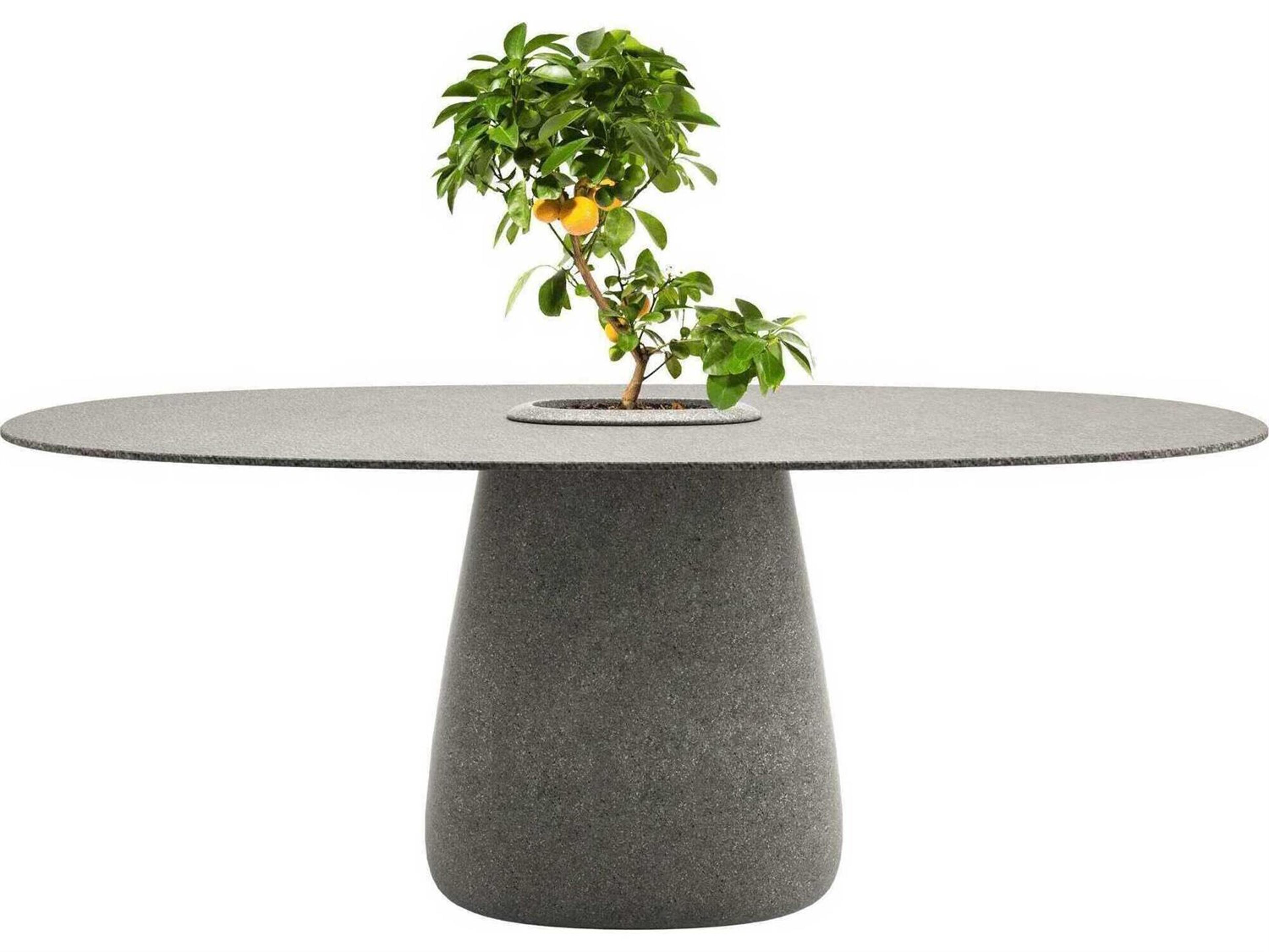 Qeeboo Outdoor Cobble Grey Mix Recycled Plastic Oval Dining Table