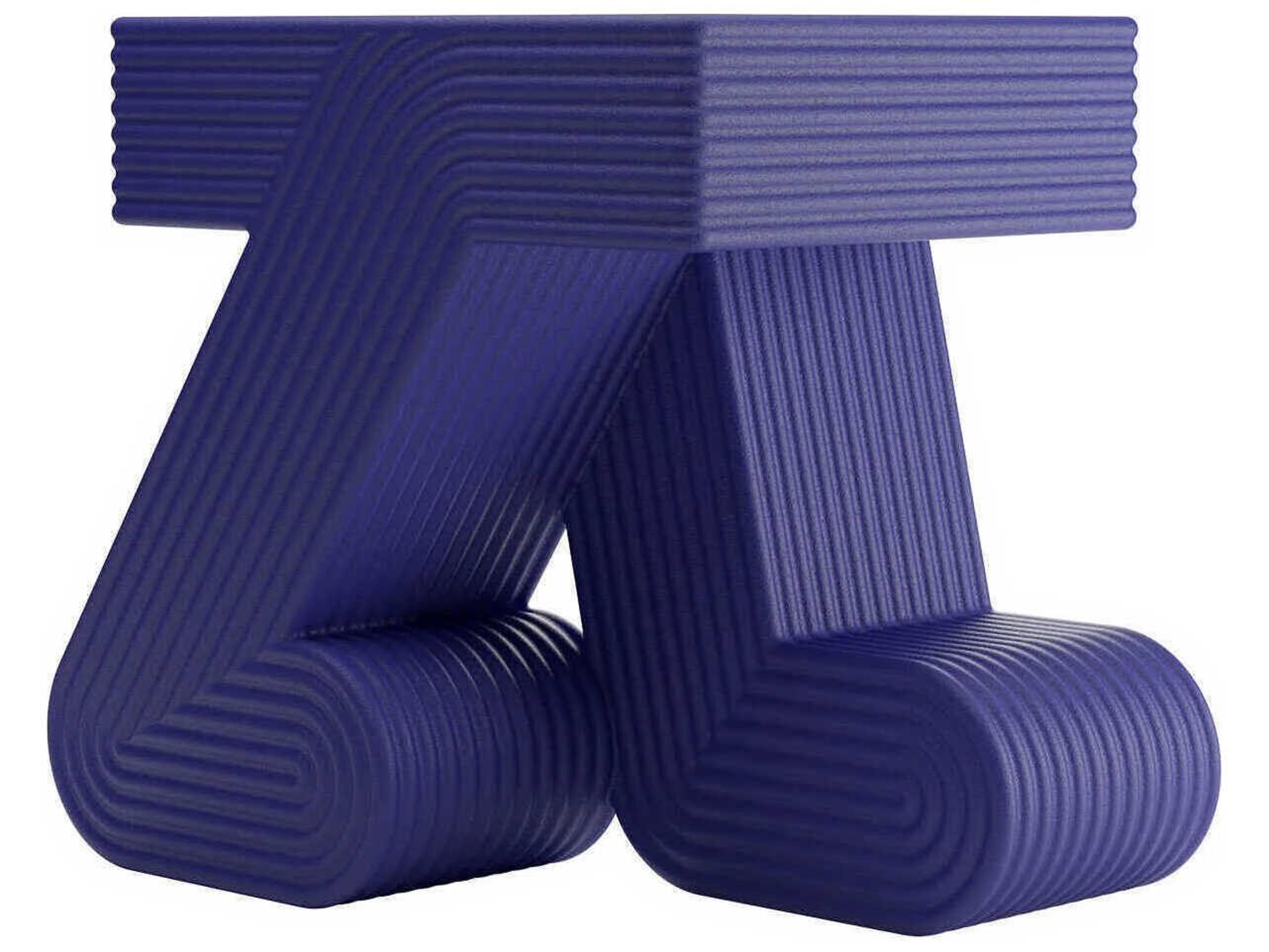 Qeeboo Outdoor Walking Blue Velvet Recycled Plastic Square End Table
