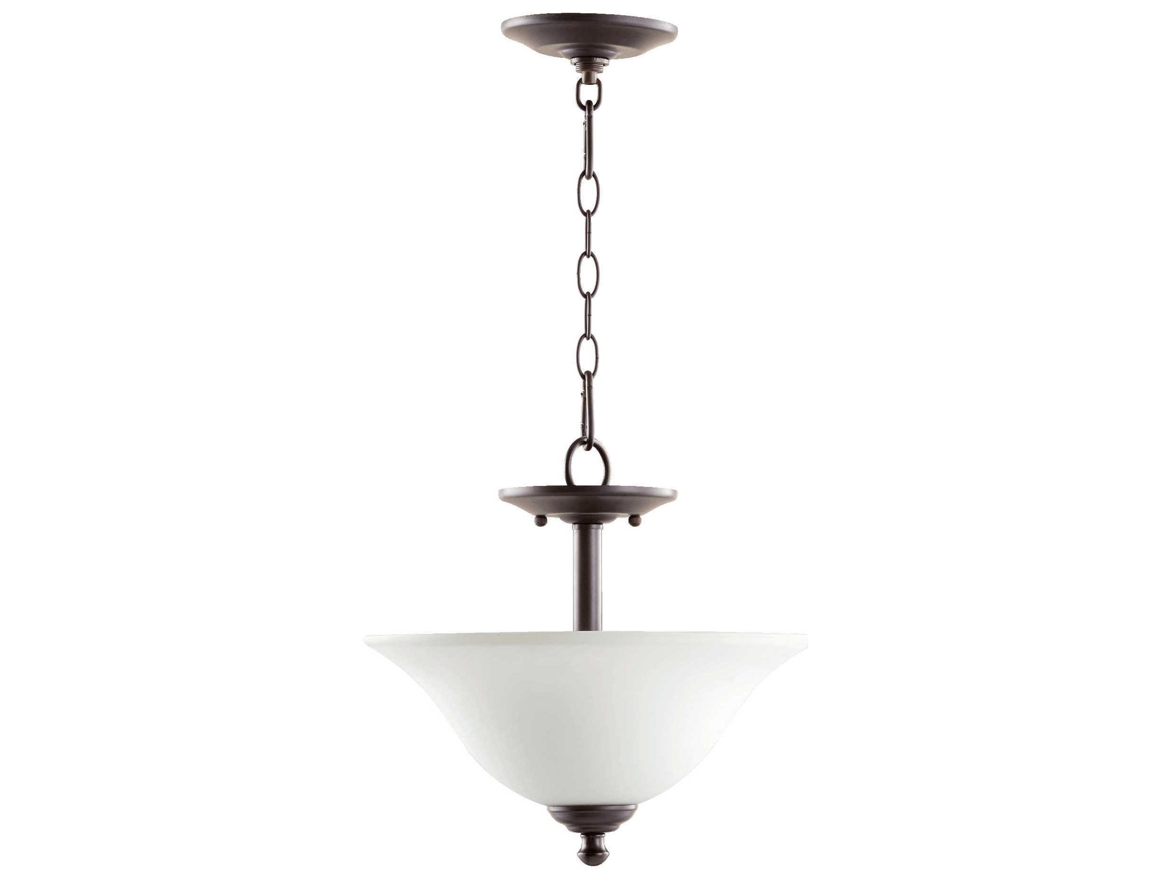 Quorum Spencer 2-Light Oiled Bronze With Satin Opal Glass Bell Pendant