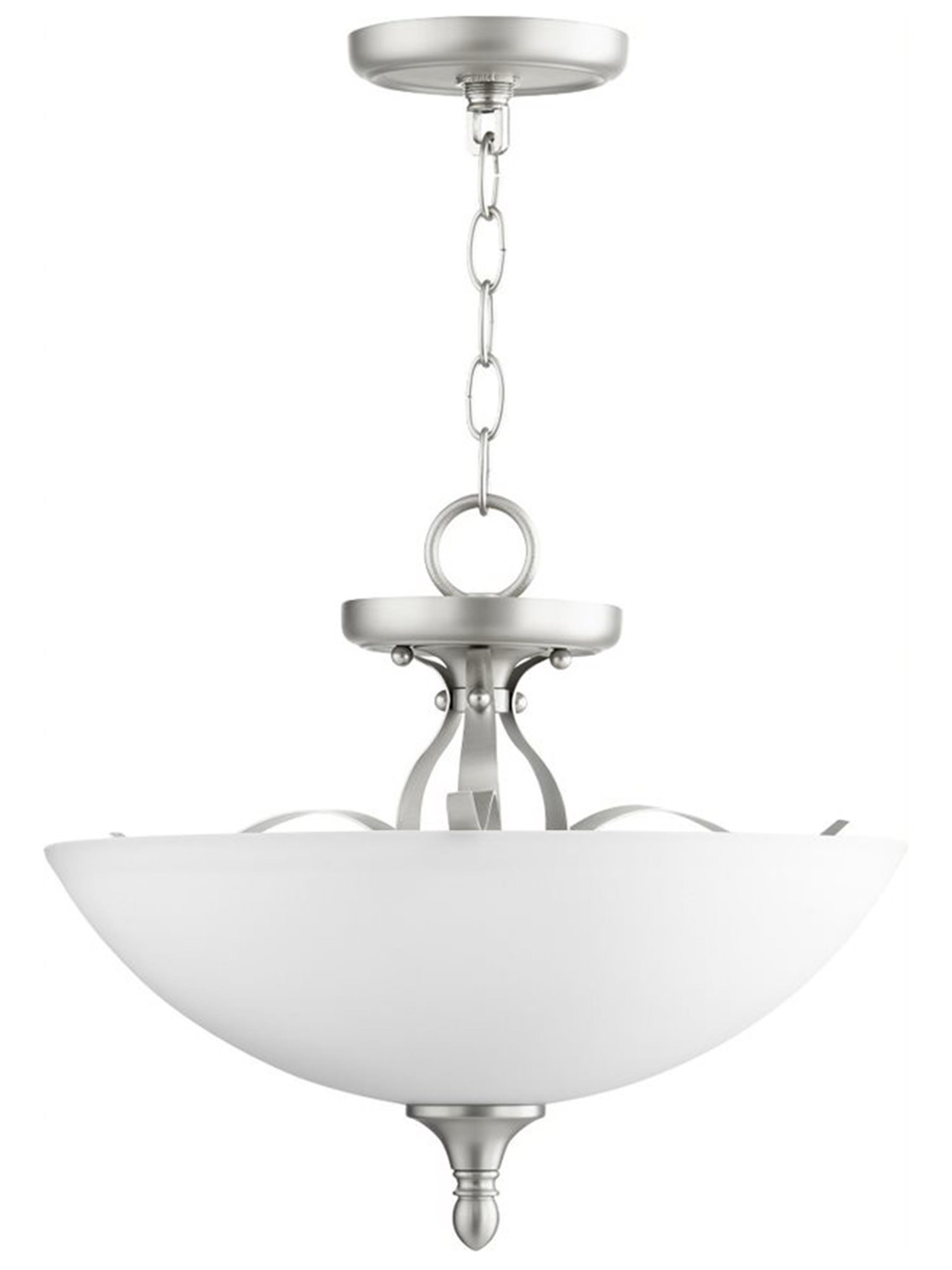 Quorum Jardin 3-Light Satin Nickel White Glass Bowl Pendant
