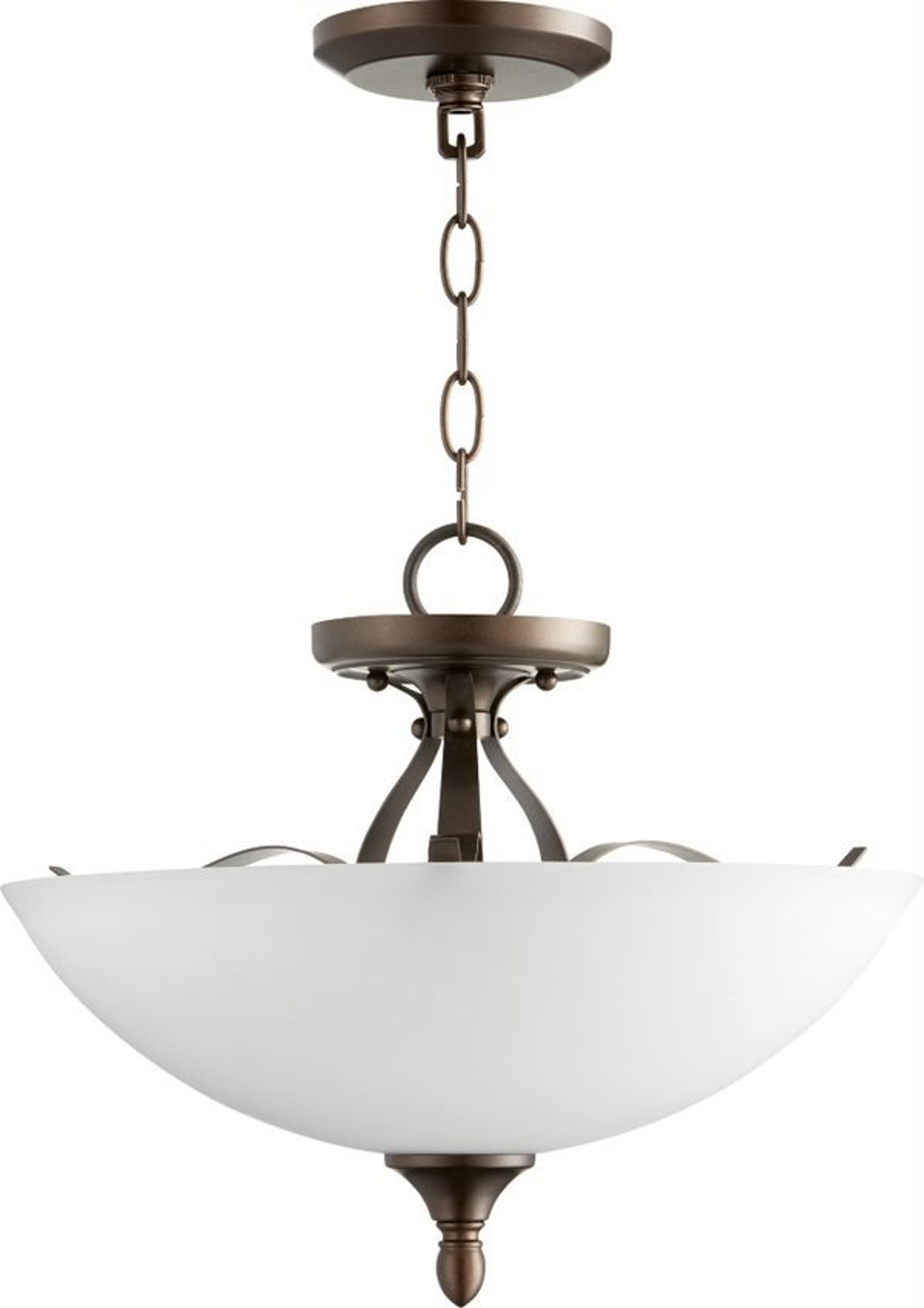 Quorum Jardin 3-Light Oiled Bronze Glass Bowl Pendant
