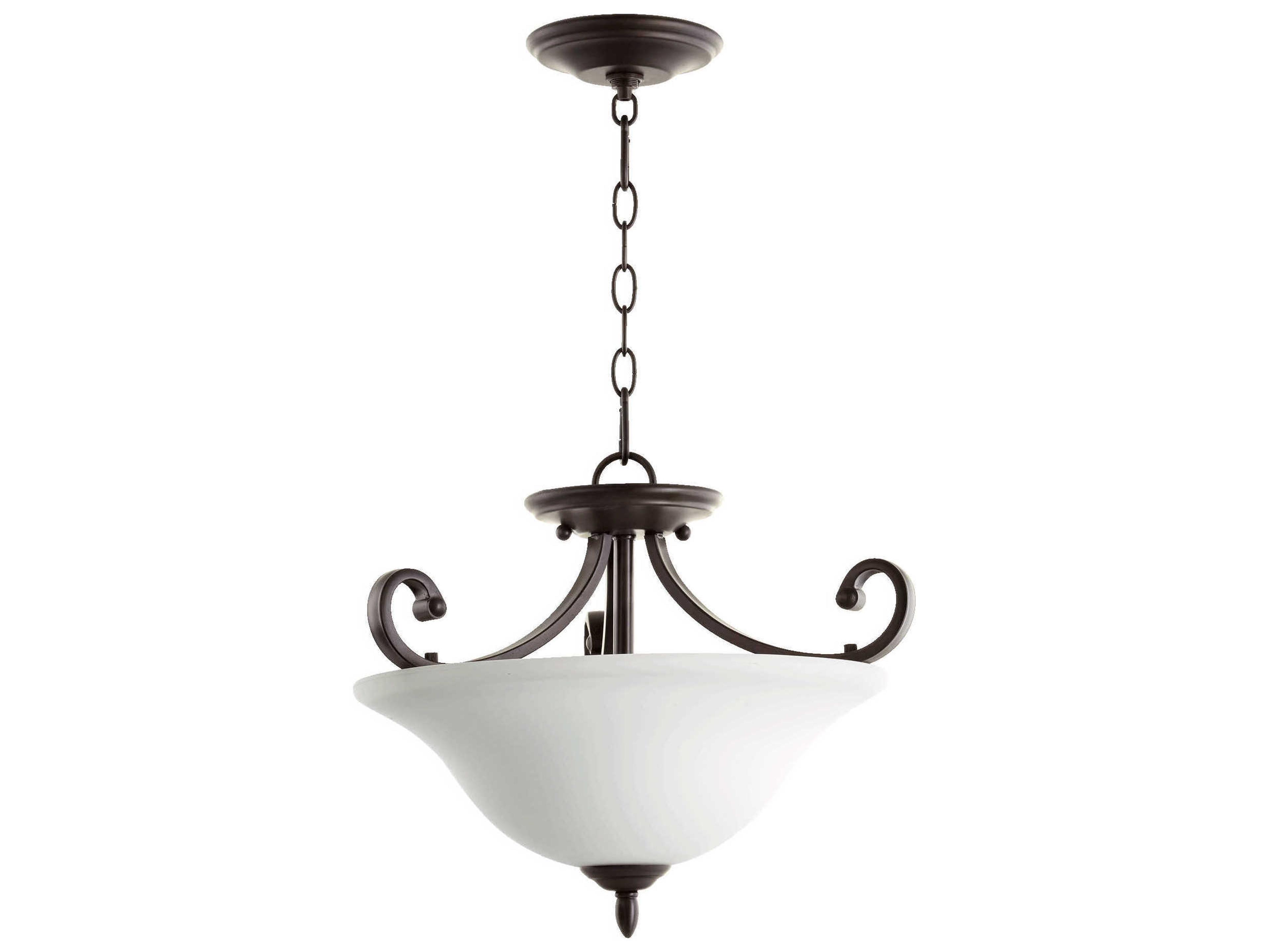 Quorum Bryant 3-Light Oiled Bronze With Satin Opal Glass Bowl Pendant