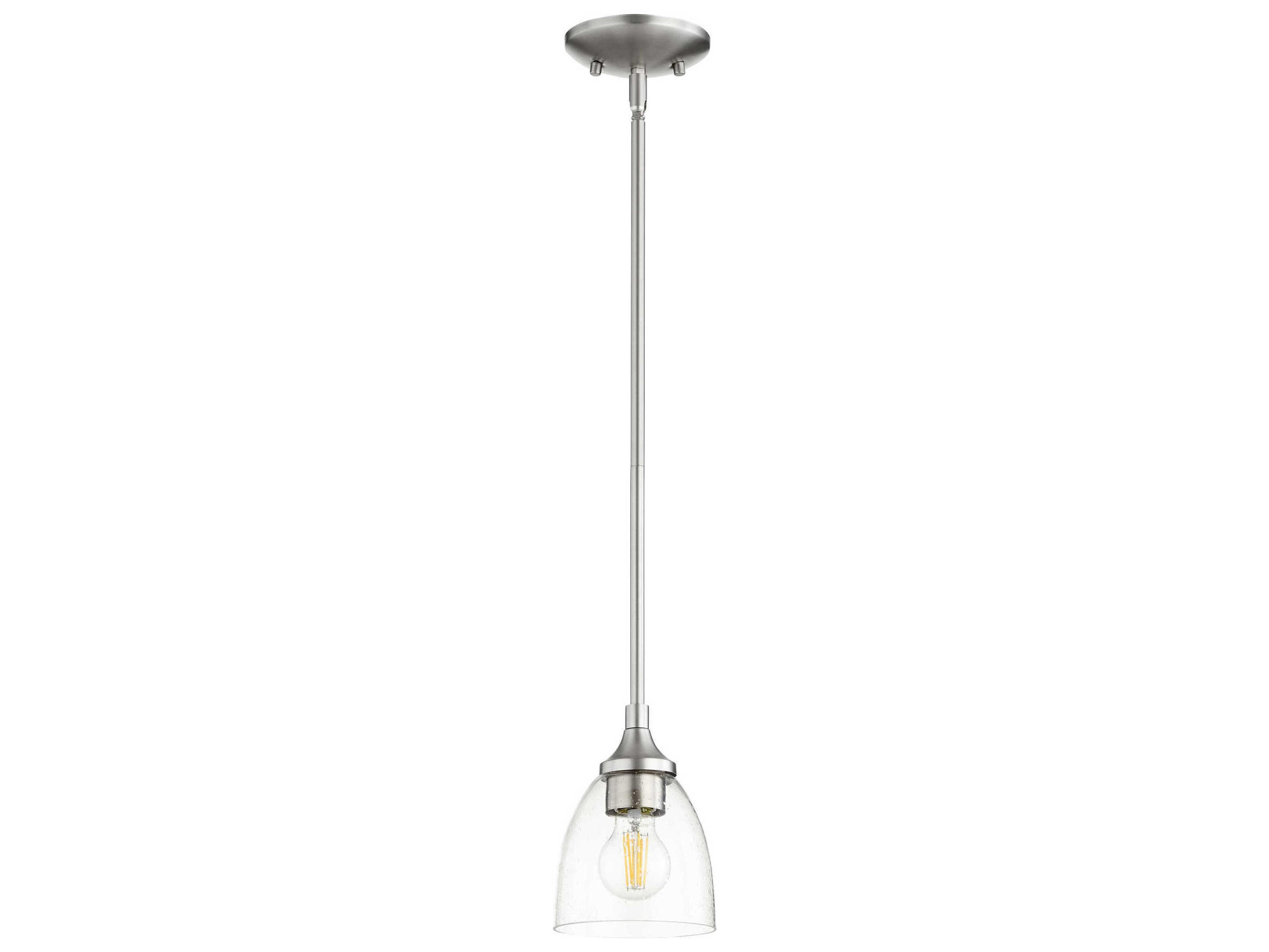 Quorum Enclave 1-Light Satin Nickel With Clear Seeded Glass Bell Mini Pendant