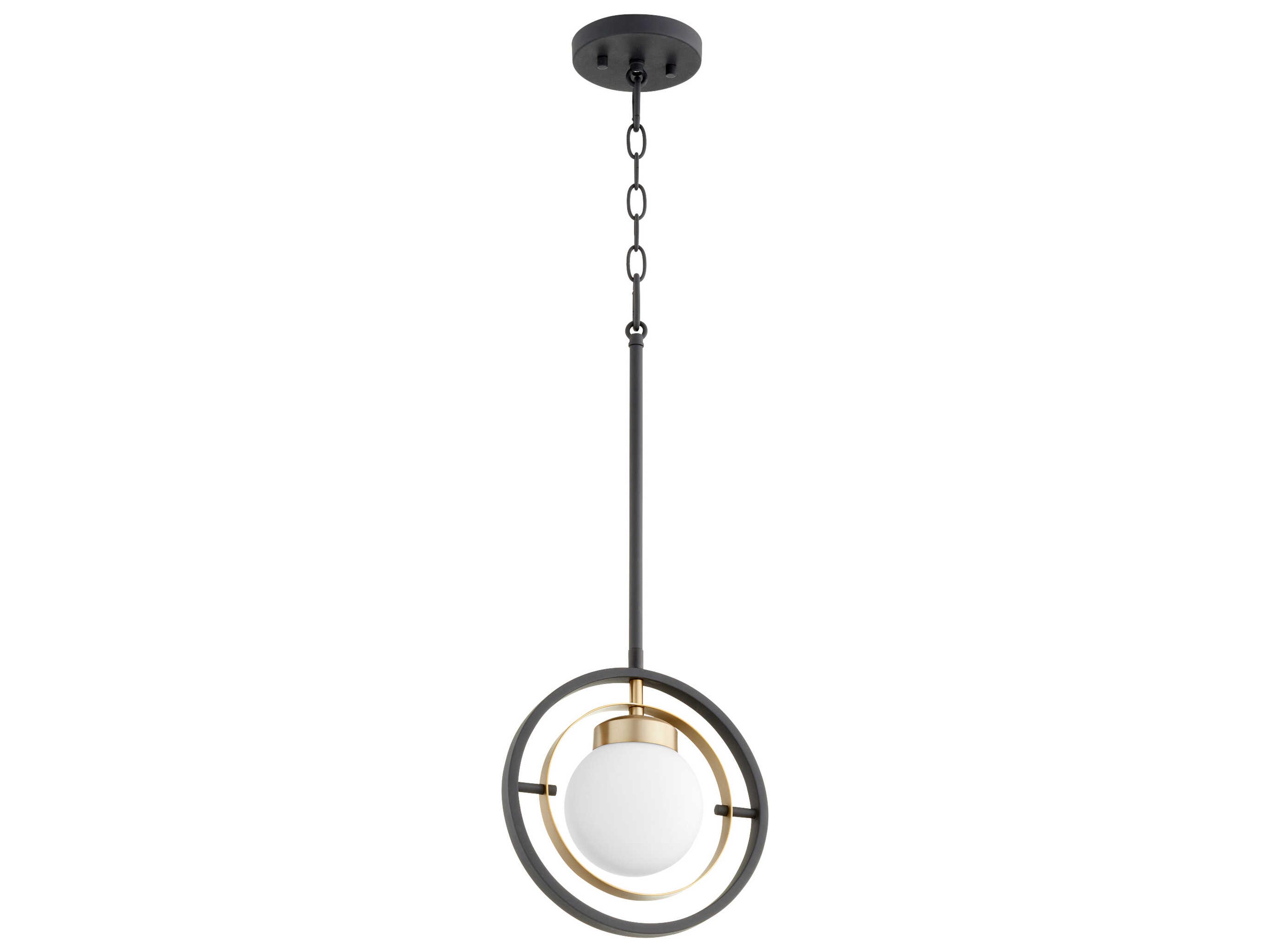 Quorum Nimbus 1-Light Textured Black Aged Brass Glass Globe Mini Pendant