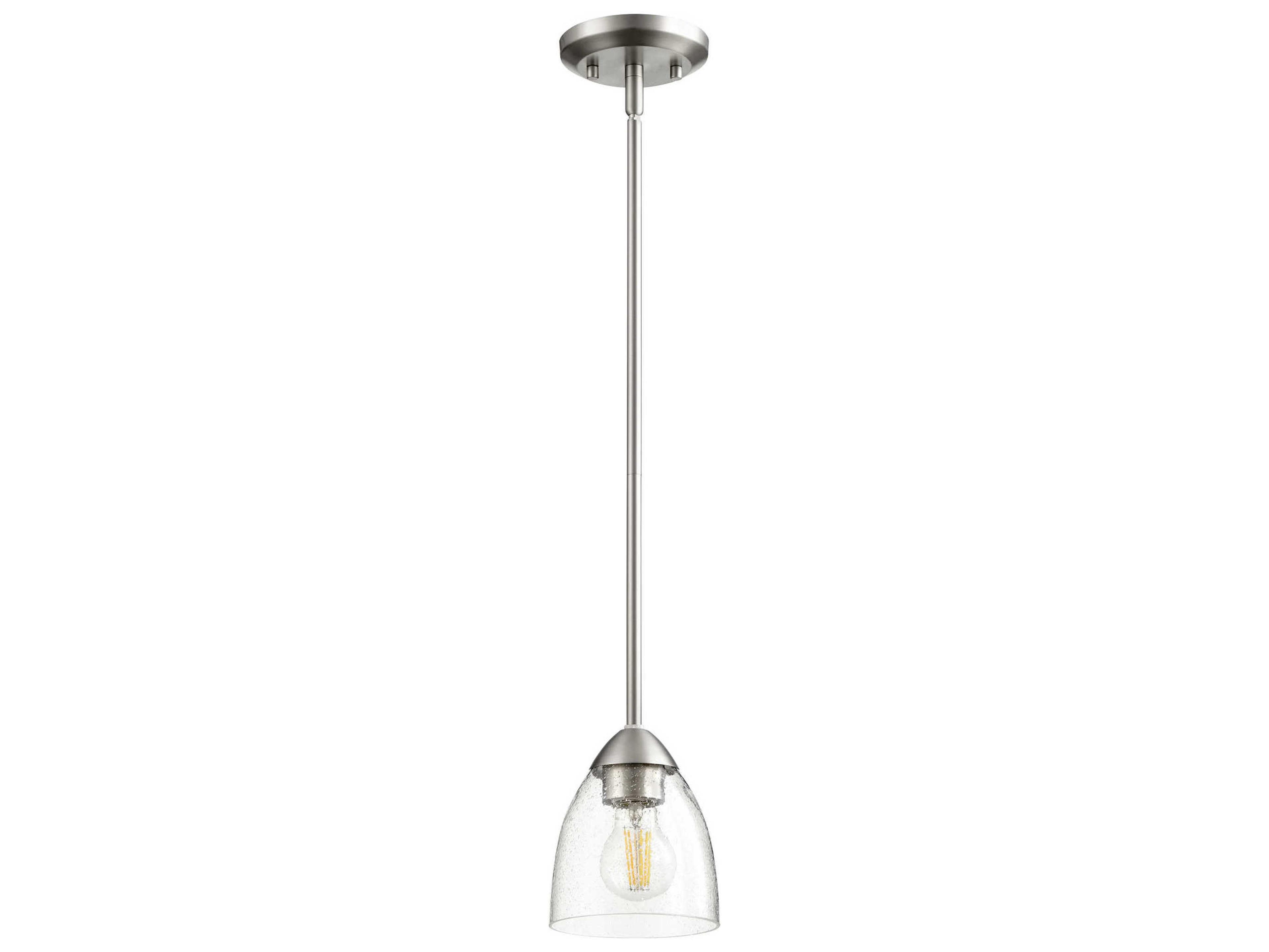 Quorum Barkley 1-Light Satin Nickel Clear Glass Bell Mini Pendant