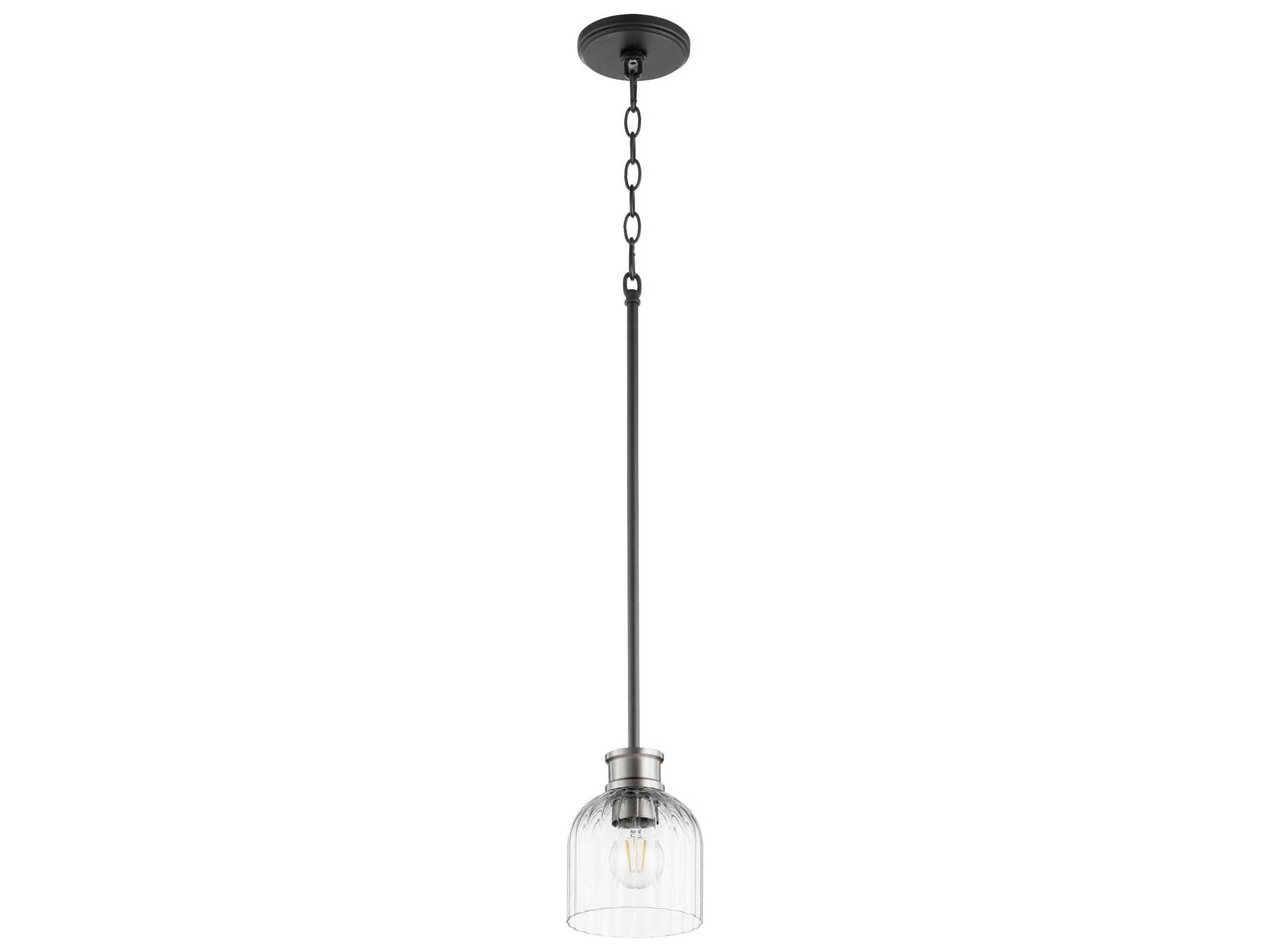 Quorum Monarch 1-Light Noir With Satin Nickel Black Glass Bell Mini Pendant