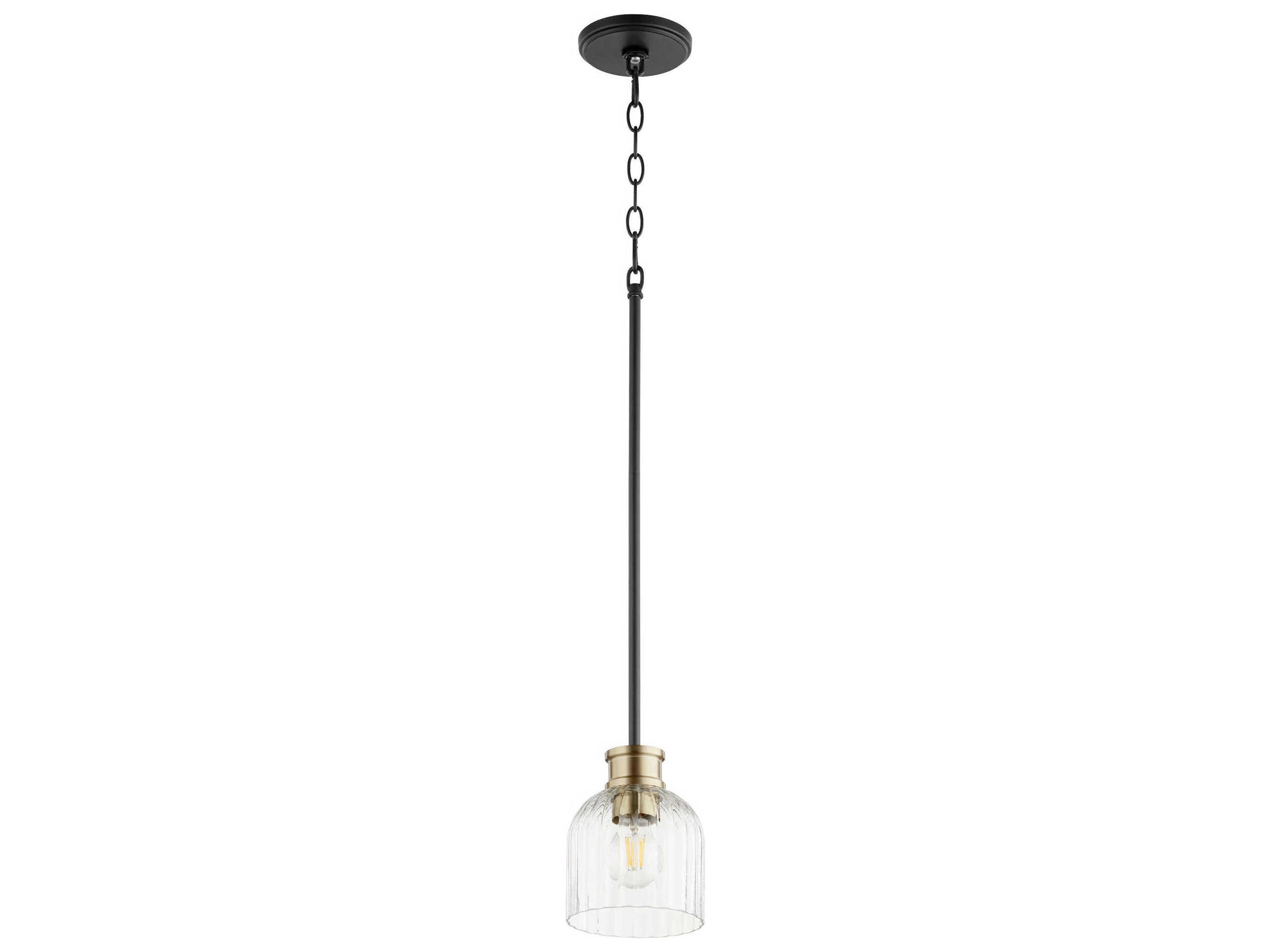 Quorum Monarch 1-Light Noir With Aged Brass Black Glass Bell Mini Pendant
