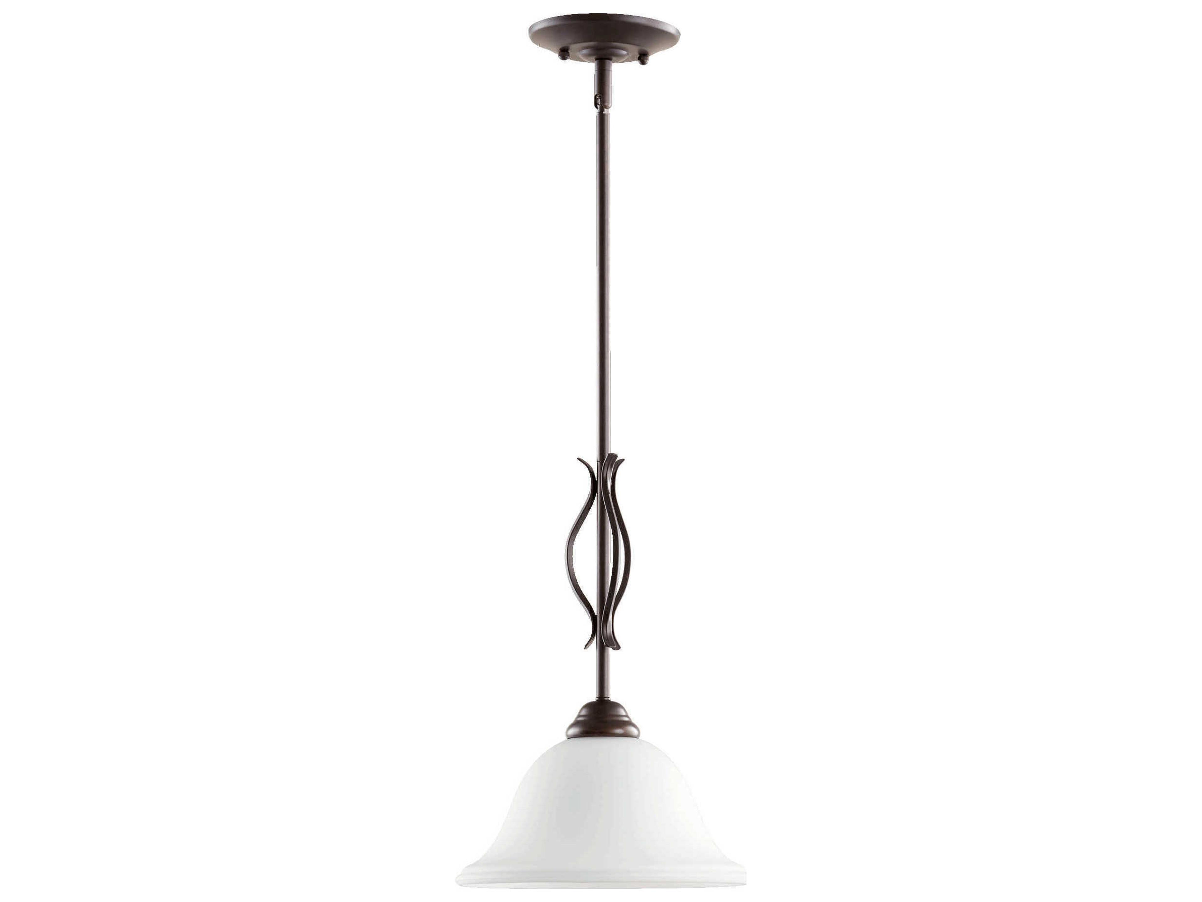 Quorum Spencer 1-Light Oiled Bronze With Satin Opal Glass Bell Mini Pendant