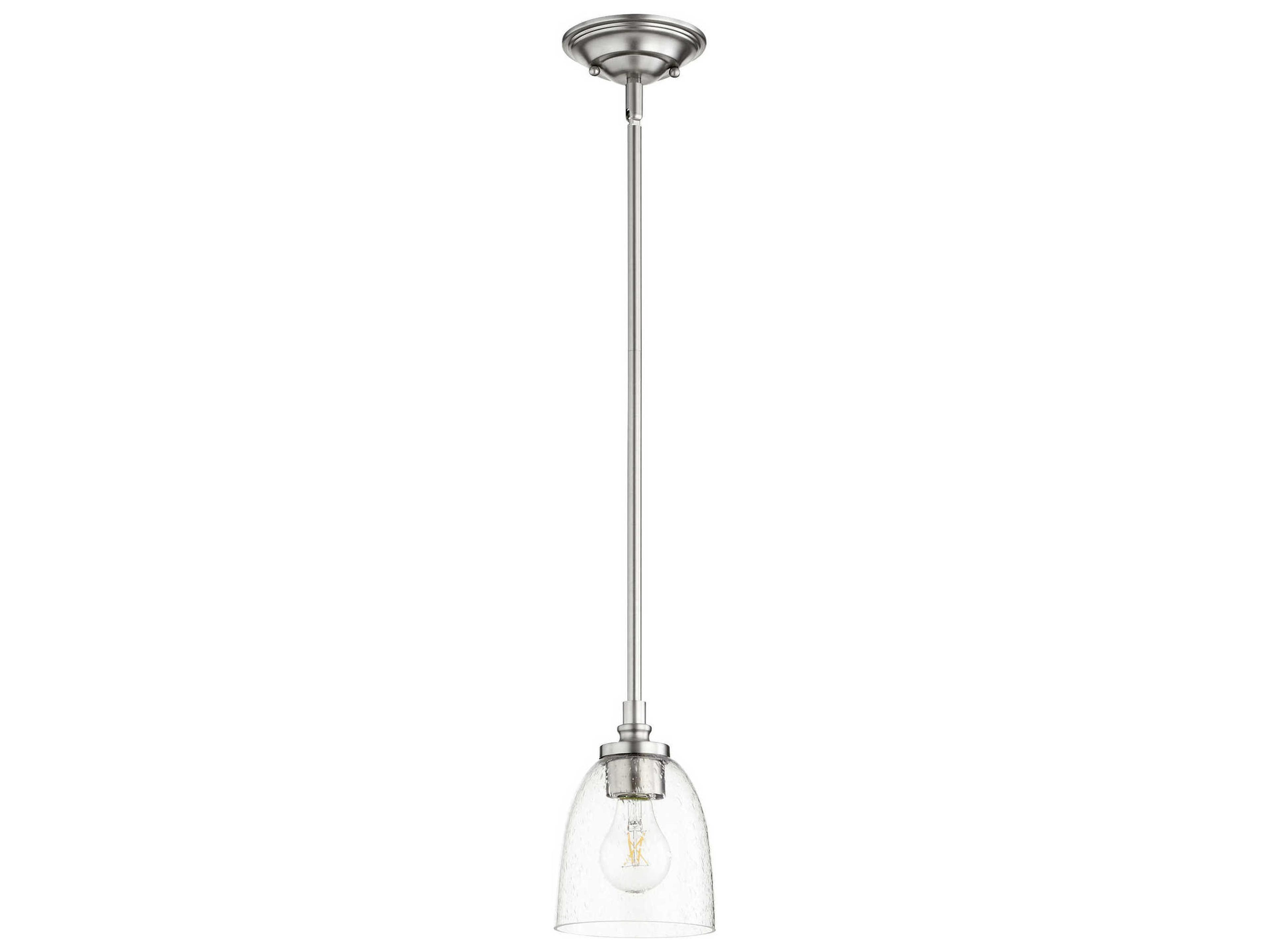 Quorum Rossington 1-Light Satin Nickel With Clear Seeded Glass Bell Mini Pendant