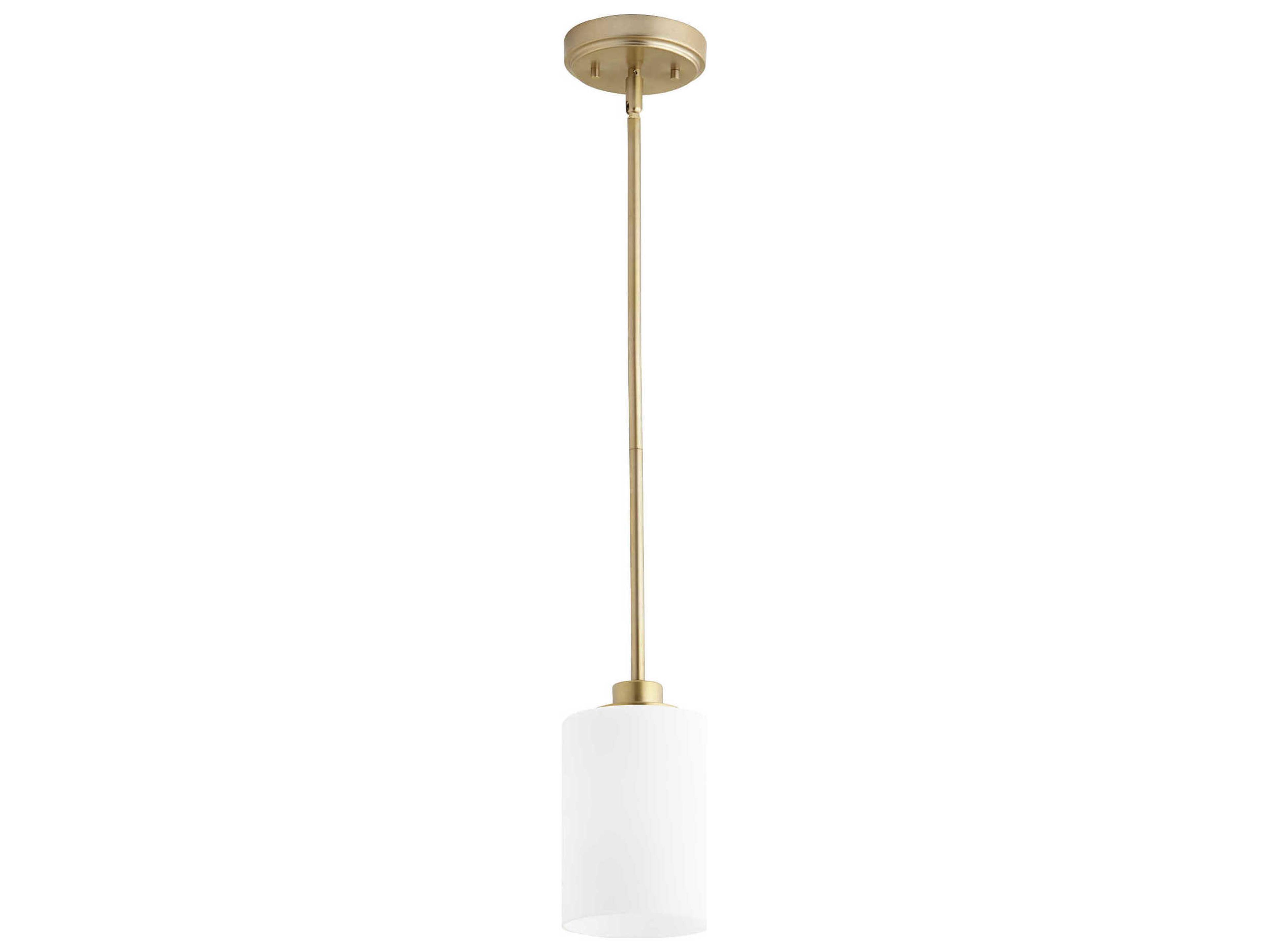 Quorum Lancaster 1-Light Aged Brass Glass Cylinder Mini Pendant