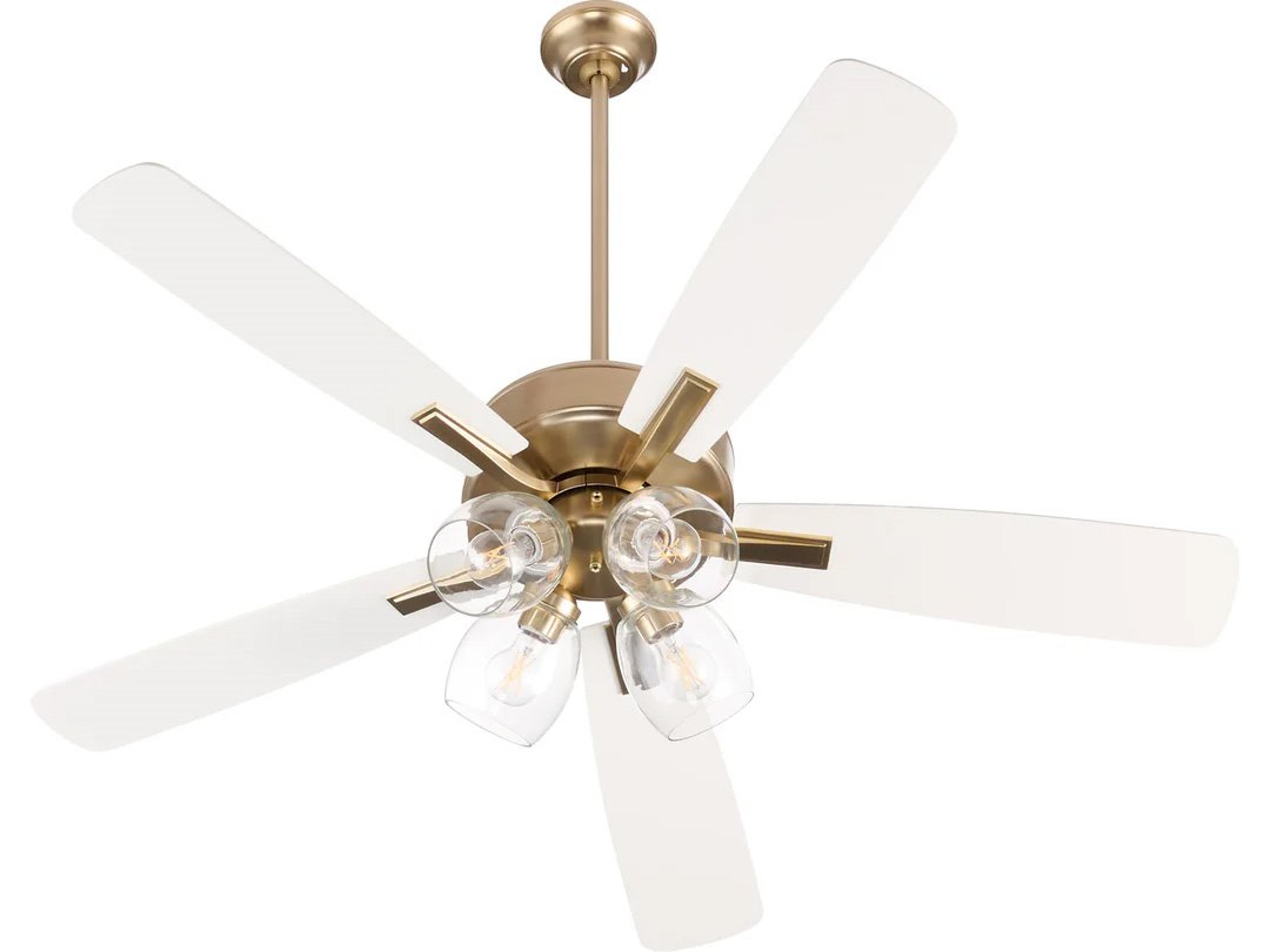 Quorum Ovation Aged Brass Studio White Ceiling Fans