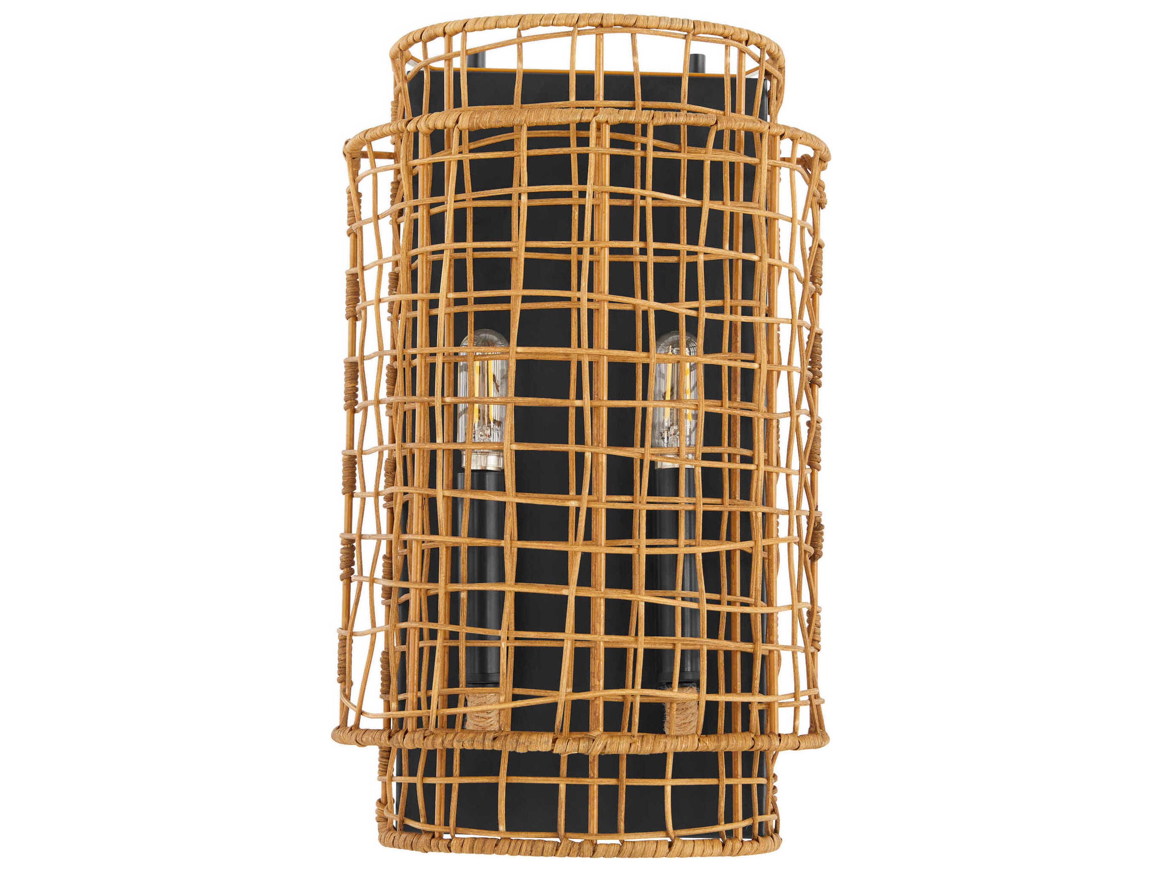 Quorum Abaca 2-Light Matte Black Brown Wall Sconce