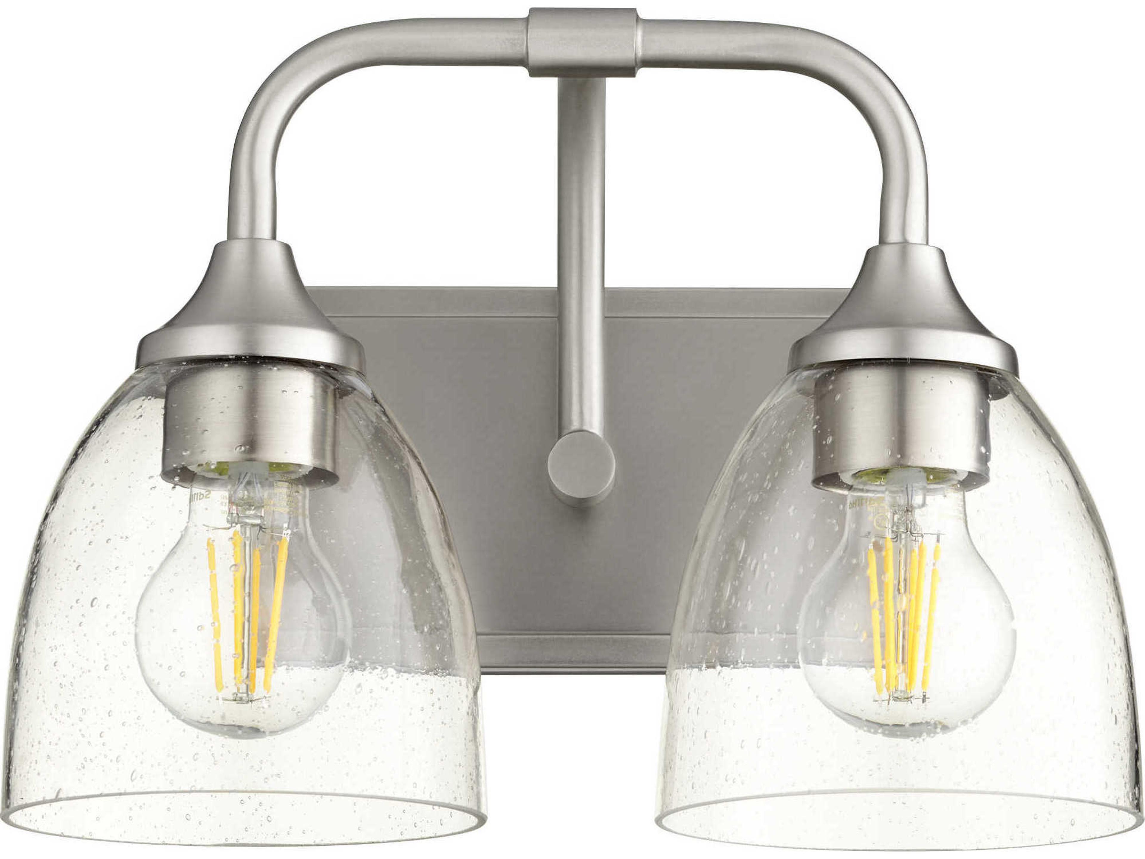 Quorum Enclave 2-Light Satin Nickel With Clear Seeded Glass Vanity Light