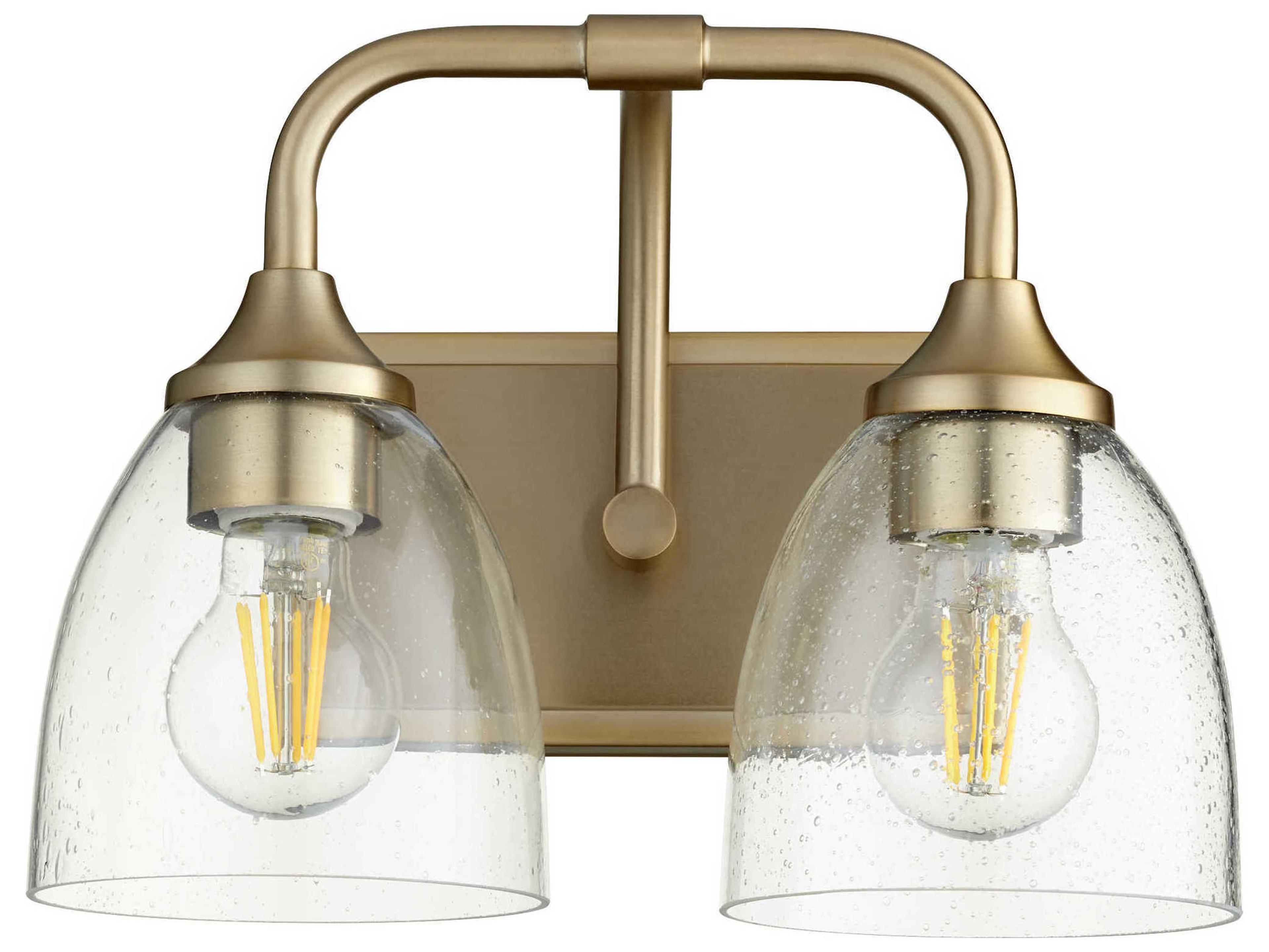 Quorum Enclave 2-Light Aged Brass With Clear Seeded Glass Vanity Light