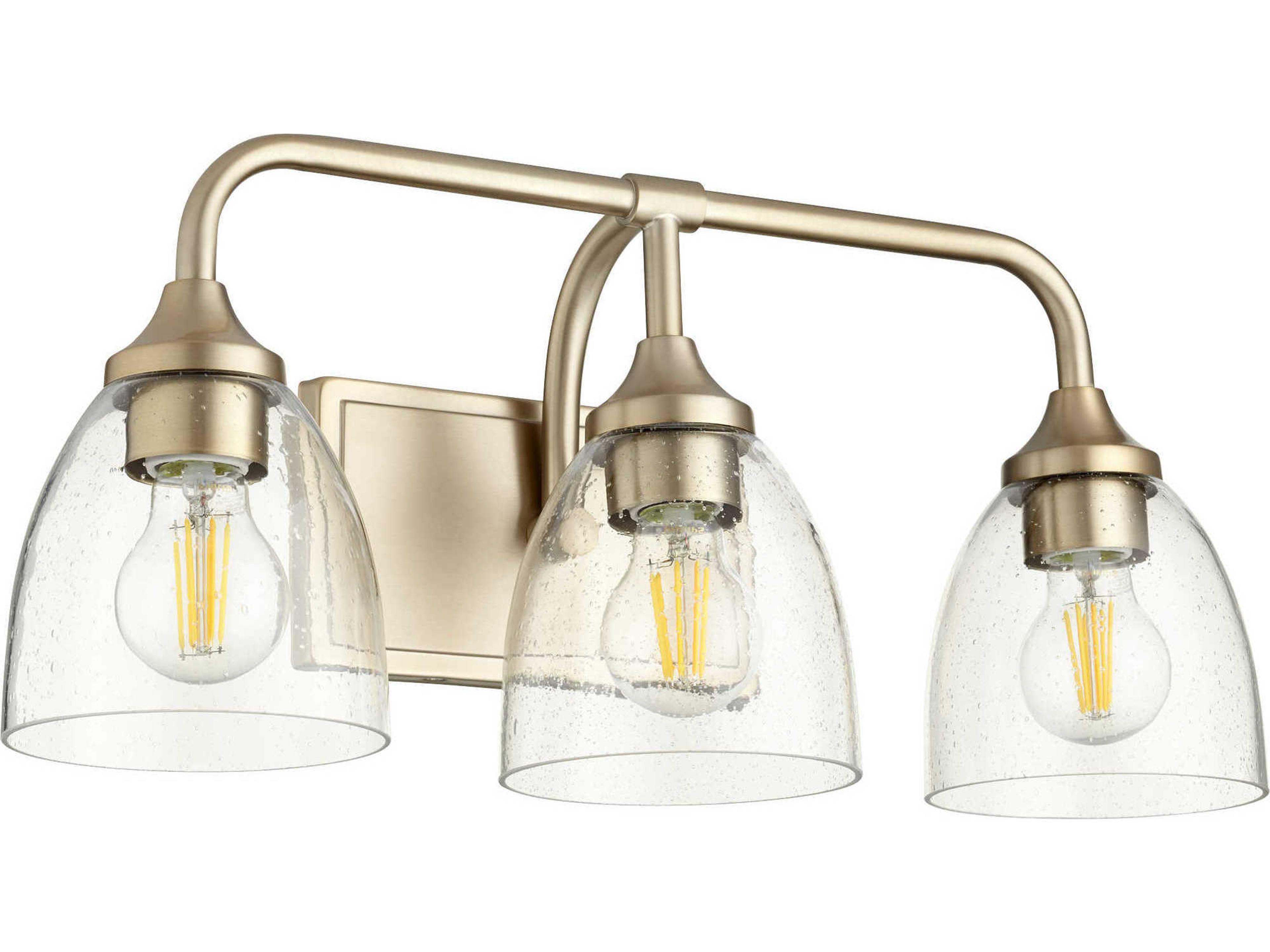 Quorum Enclave 3-Light Aged Brass With Clear Seeded Glass Vanity Light
