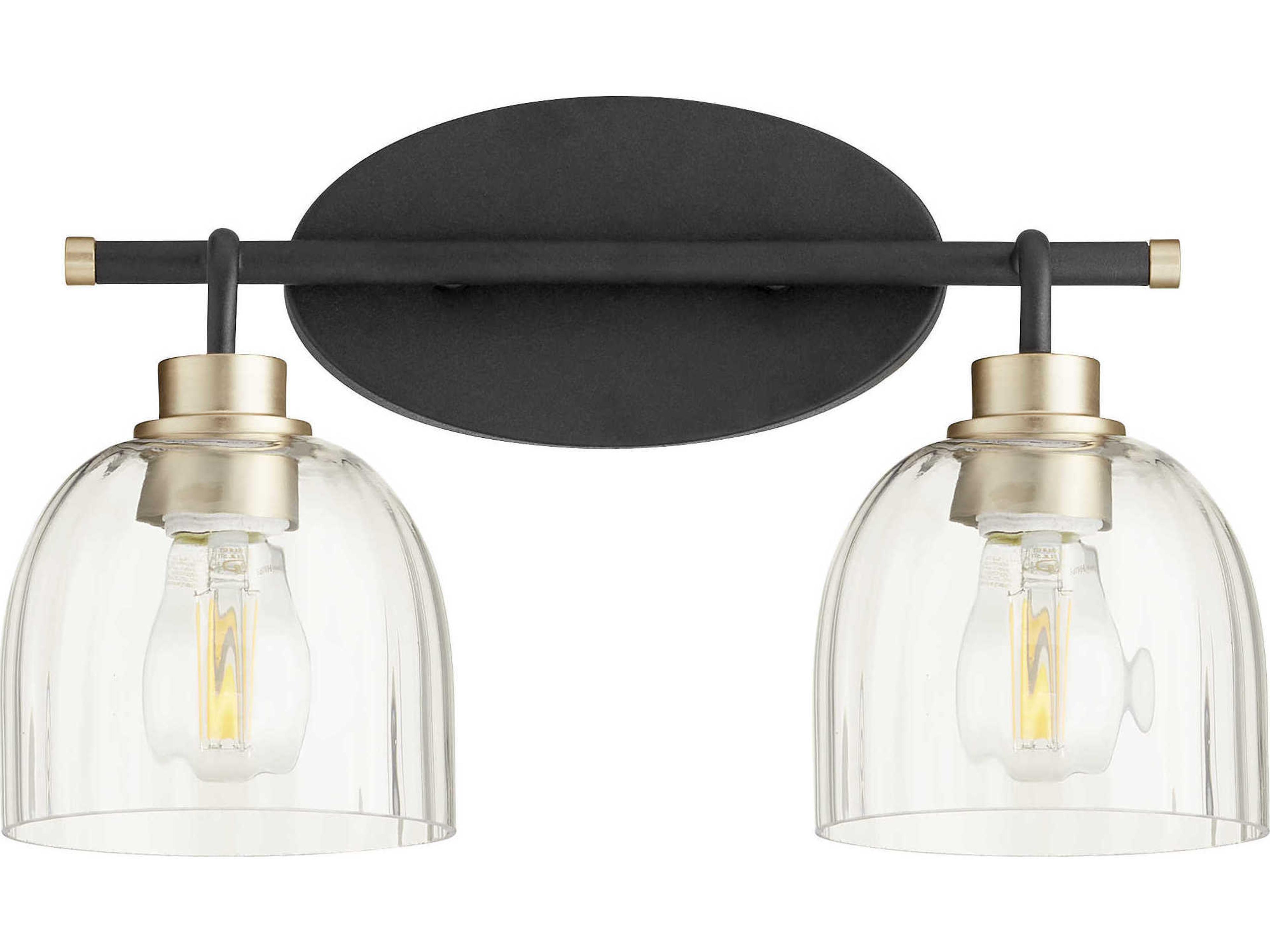 Quorum Espy 2-Light Noir With Aged Brass Black Glass Vanity Light