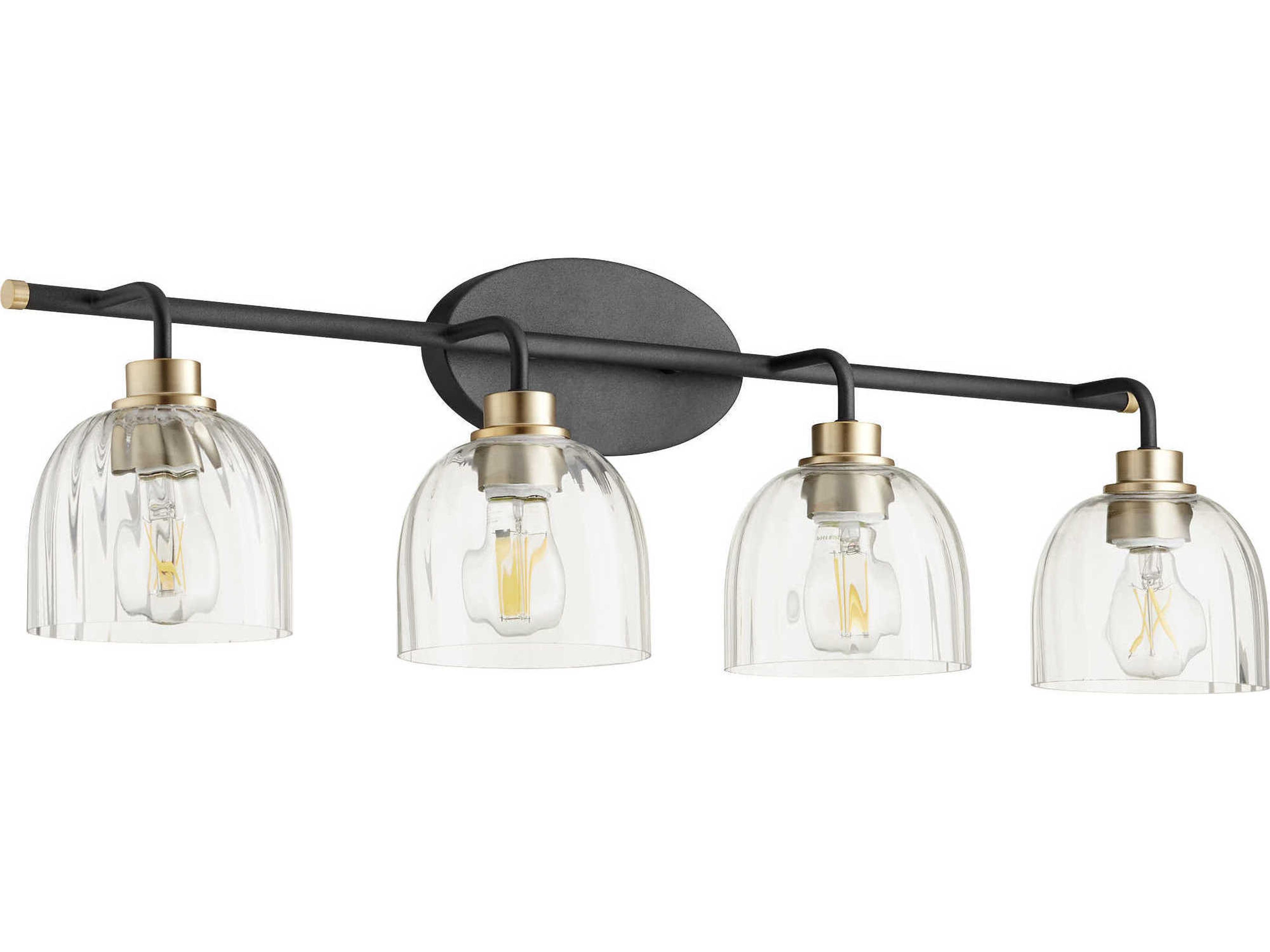Quorum Espy 4-Light Noir With Aged Brass Black Glass Vanity Light