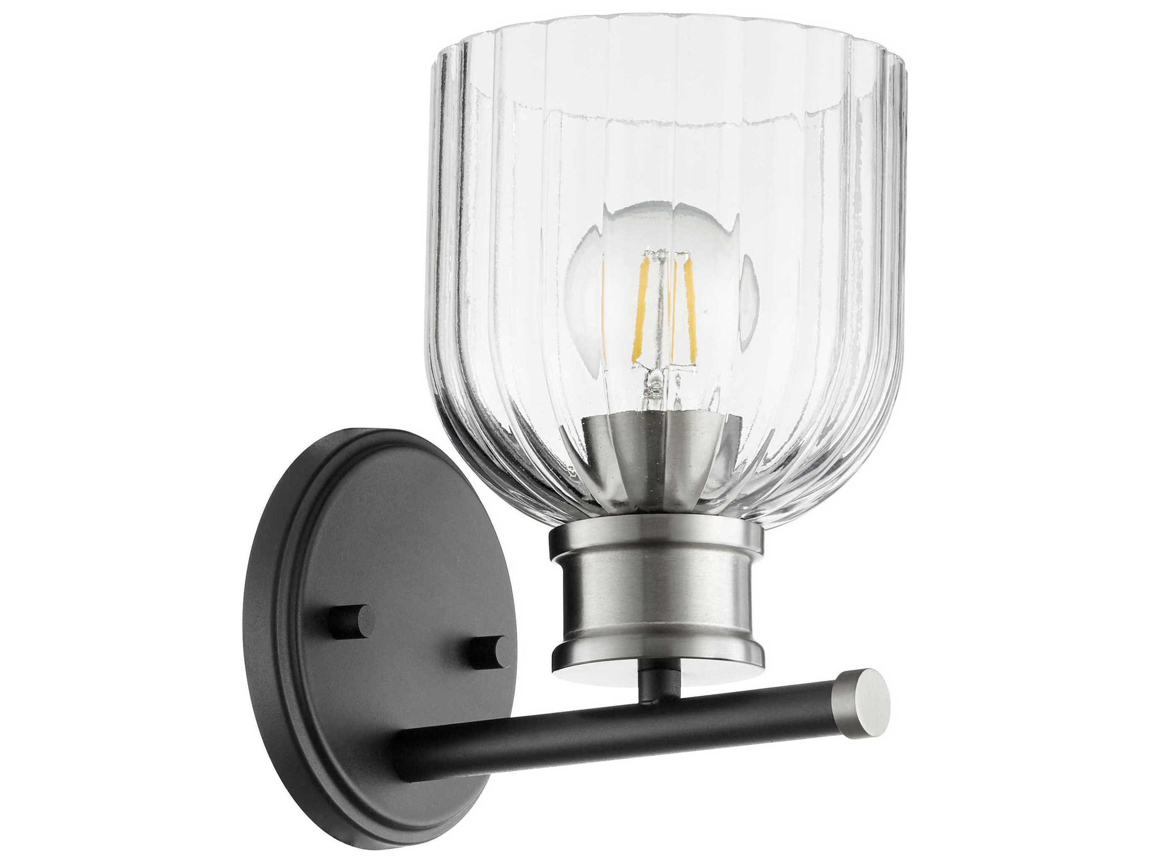Quorum Monarch 1-Light Noir With Satin Nickel Black Glass Wall Sconce