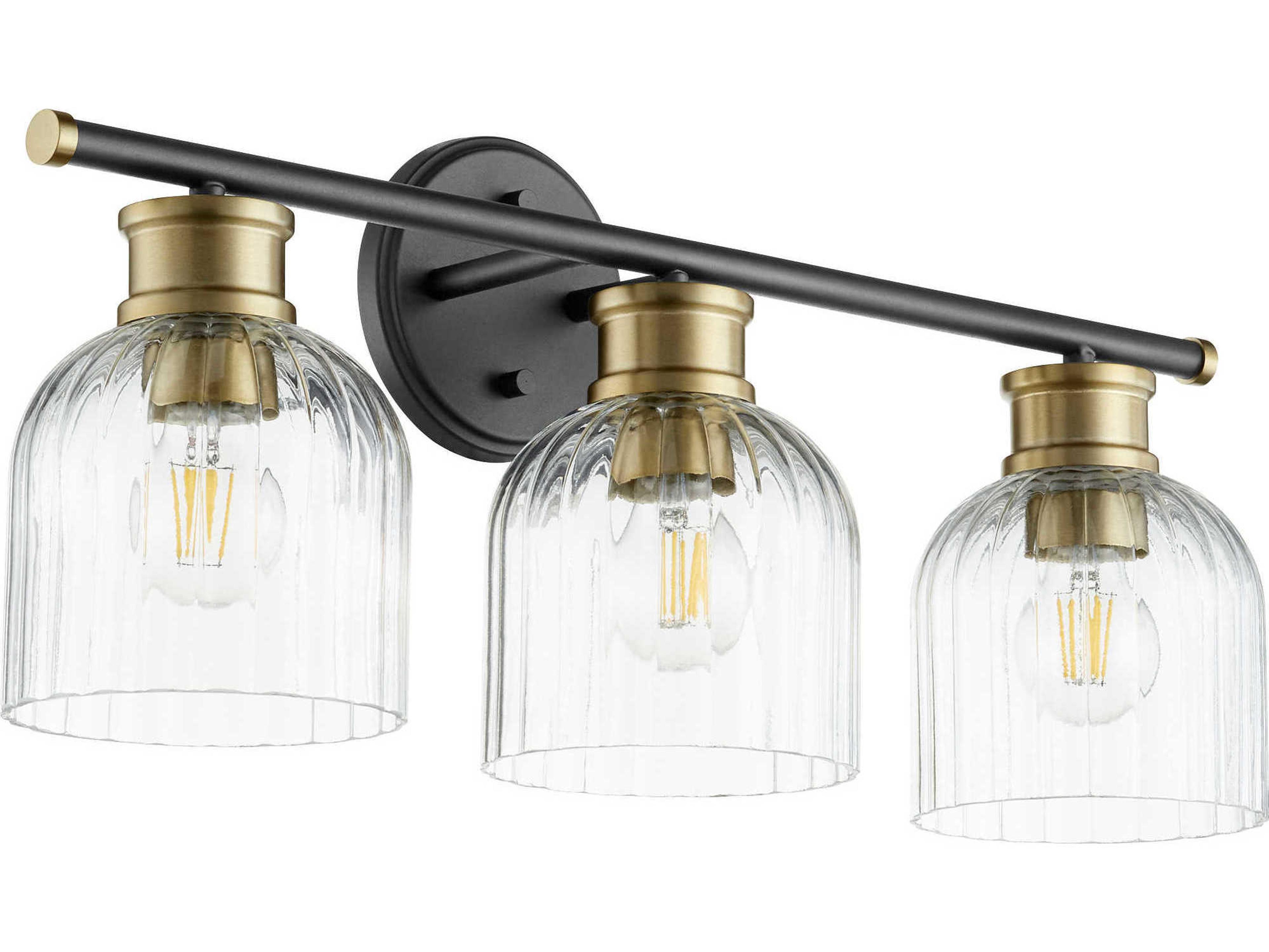 Quorum Monarch 3-Light Noir With Aged Brass Black Glass Vanity Light