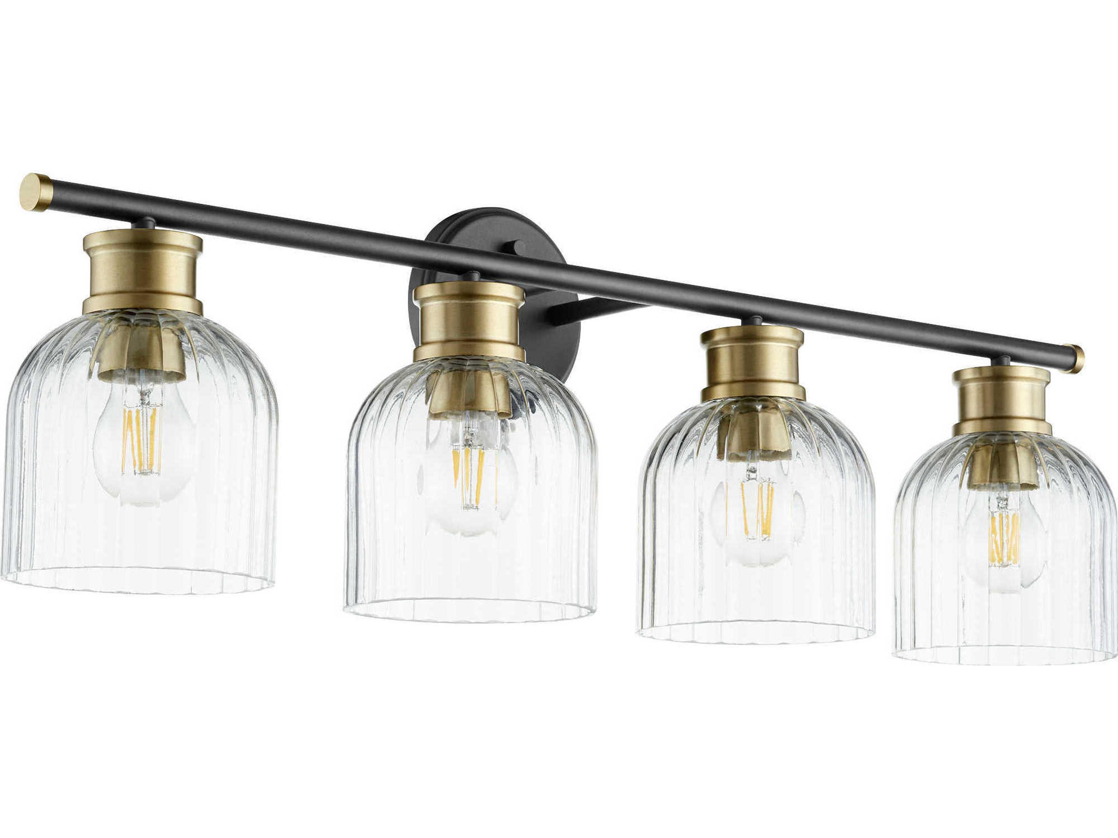 Quorum Monarch 4-Light Noir With Aged Brass Black Glass Vanity Light