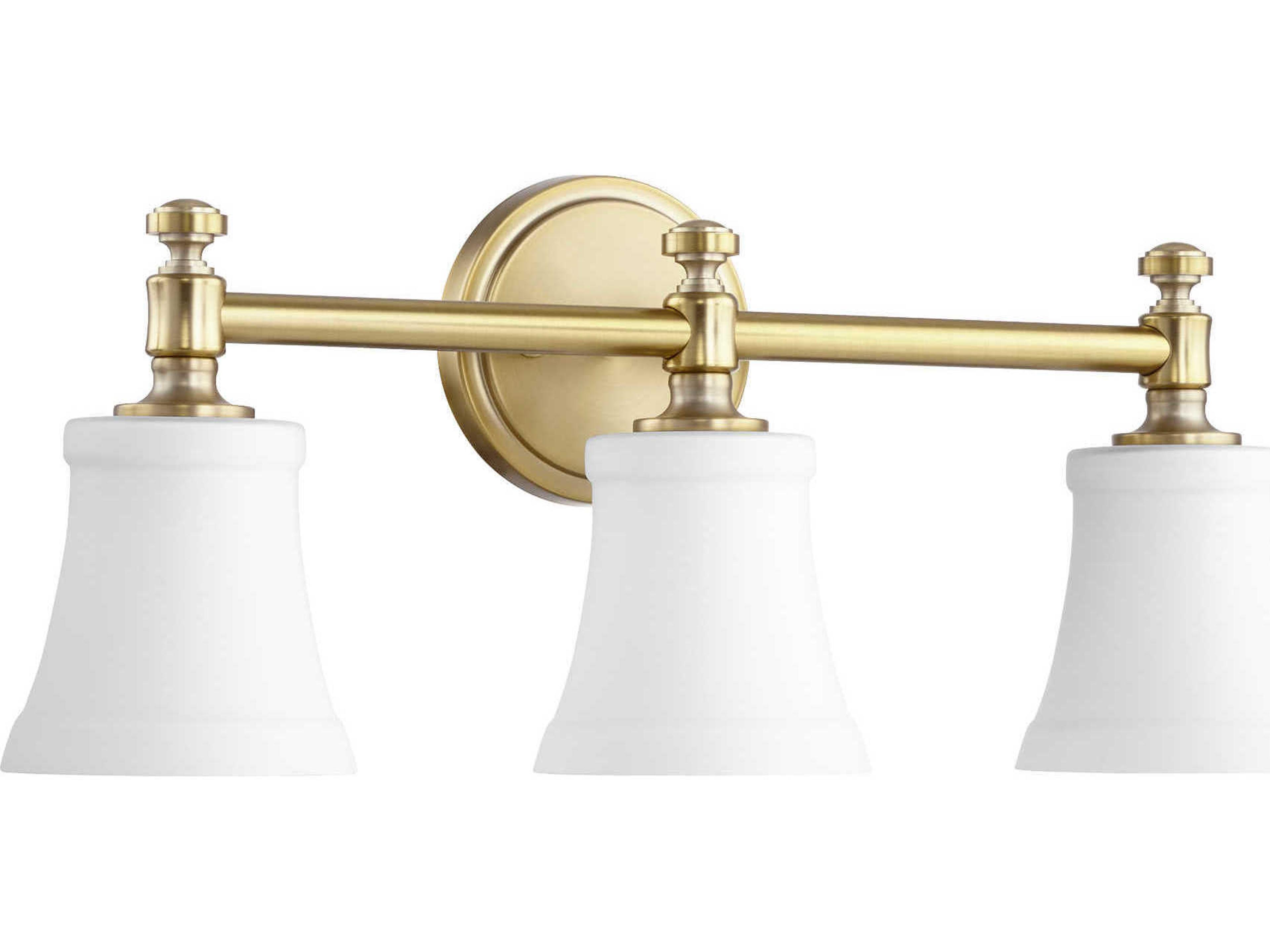 Quorum Rossington 3-Light Aged Brass With Satin Opal White Glass Vanity Light