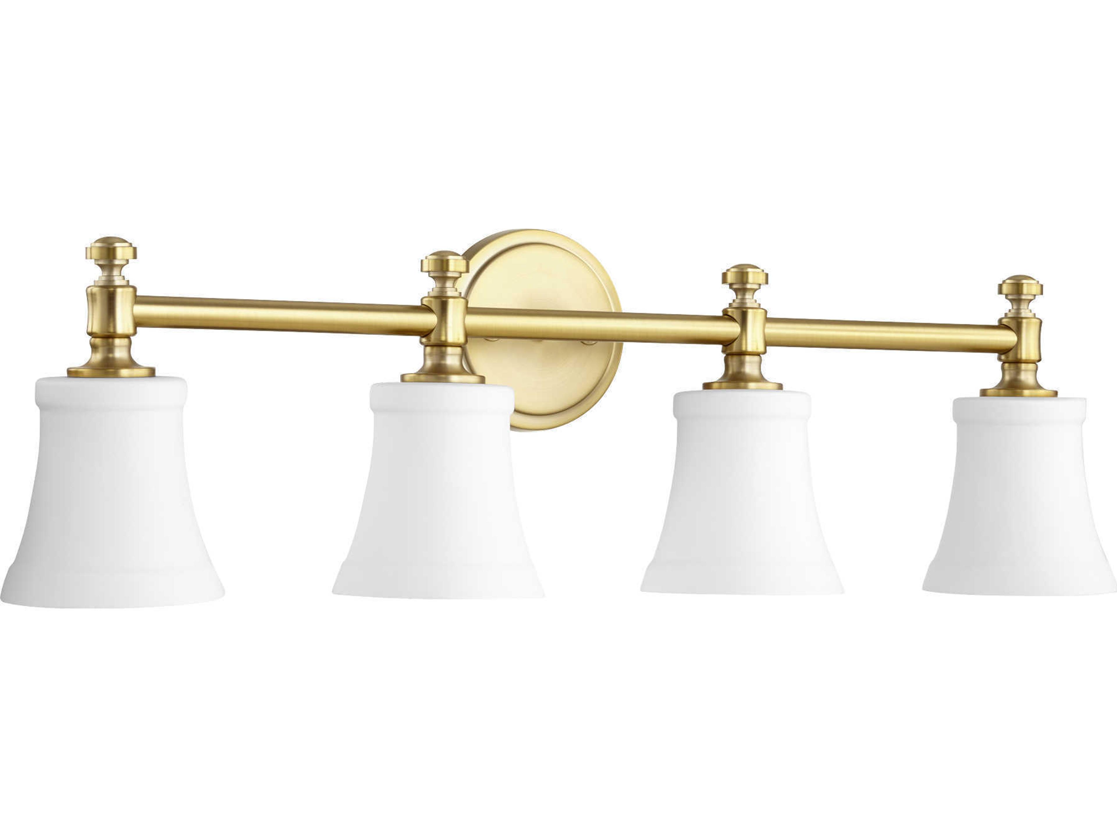 Quorum Rossington 4-Light Aged Brass With Satin Opal White Glass Vanity Light