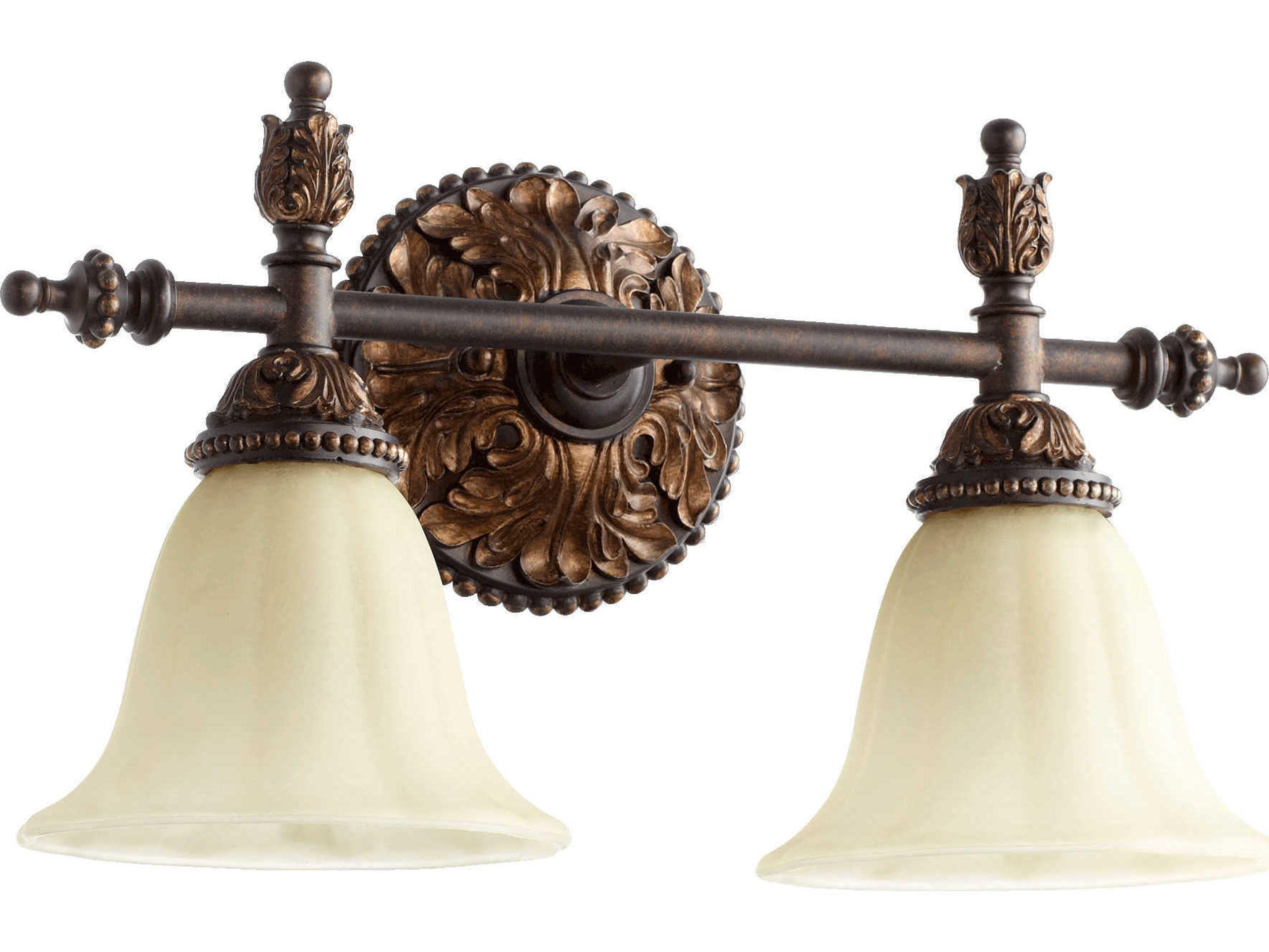 Quorum Rio Salado 2-Light Toasted Sienna With Mystic Silver White Glass Vanity Light