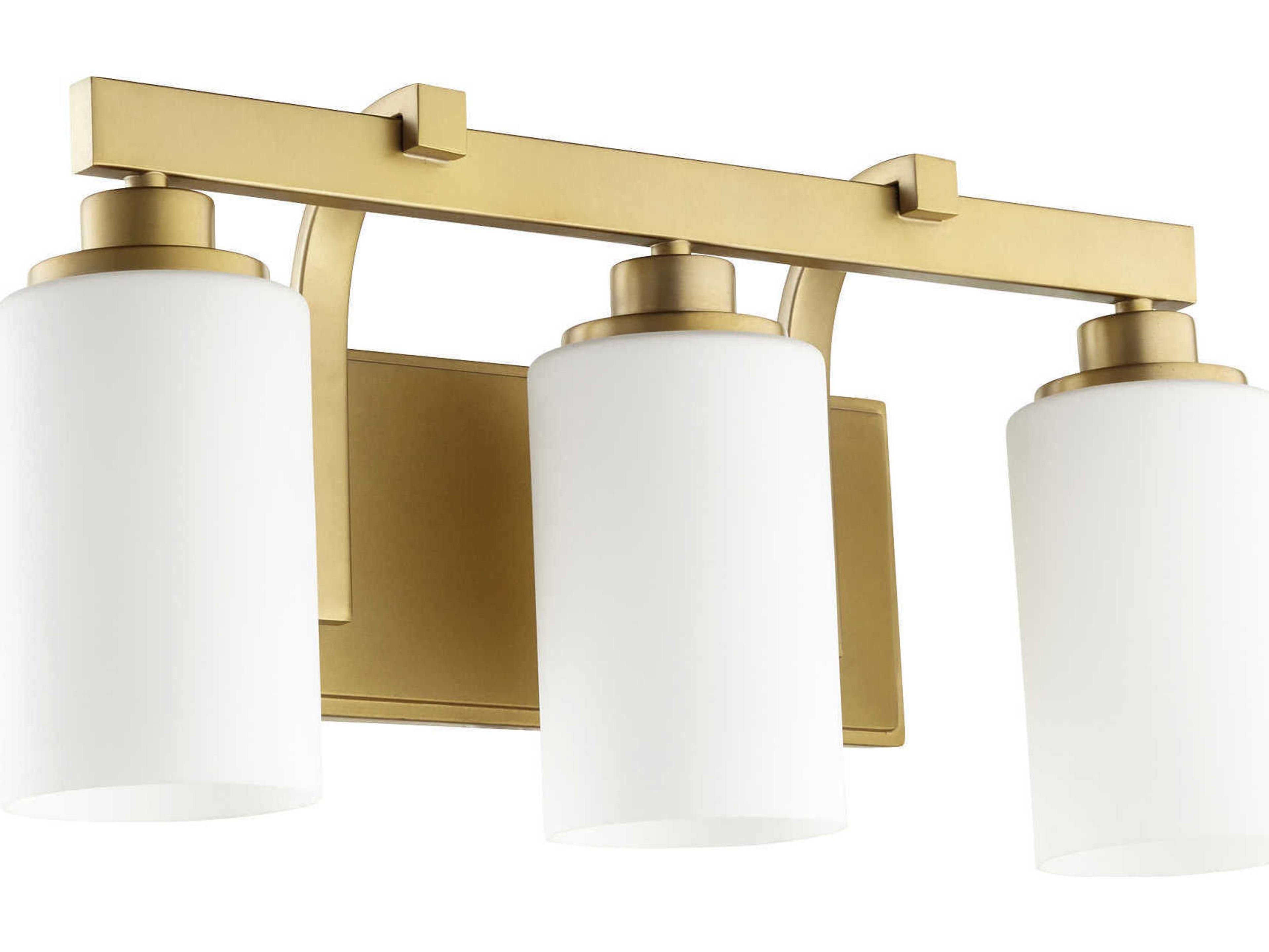 Quorum Lancaster 3-Light Aged Brass Glass Vanity Light