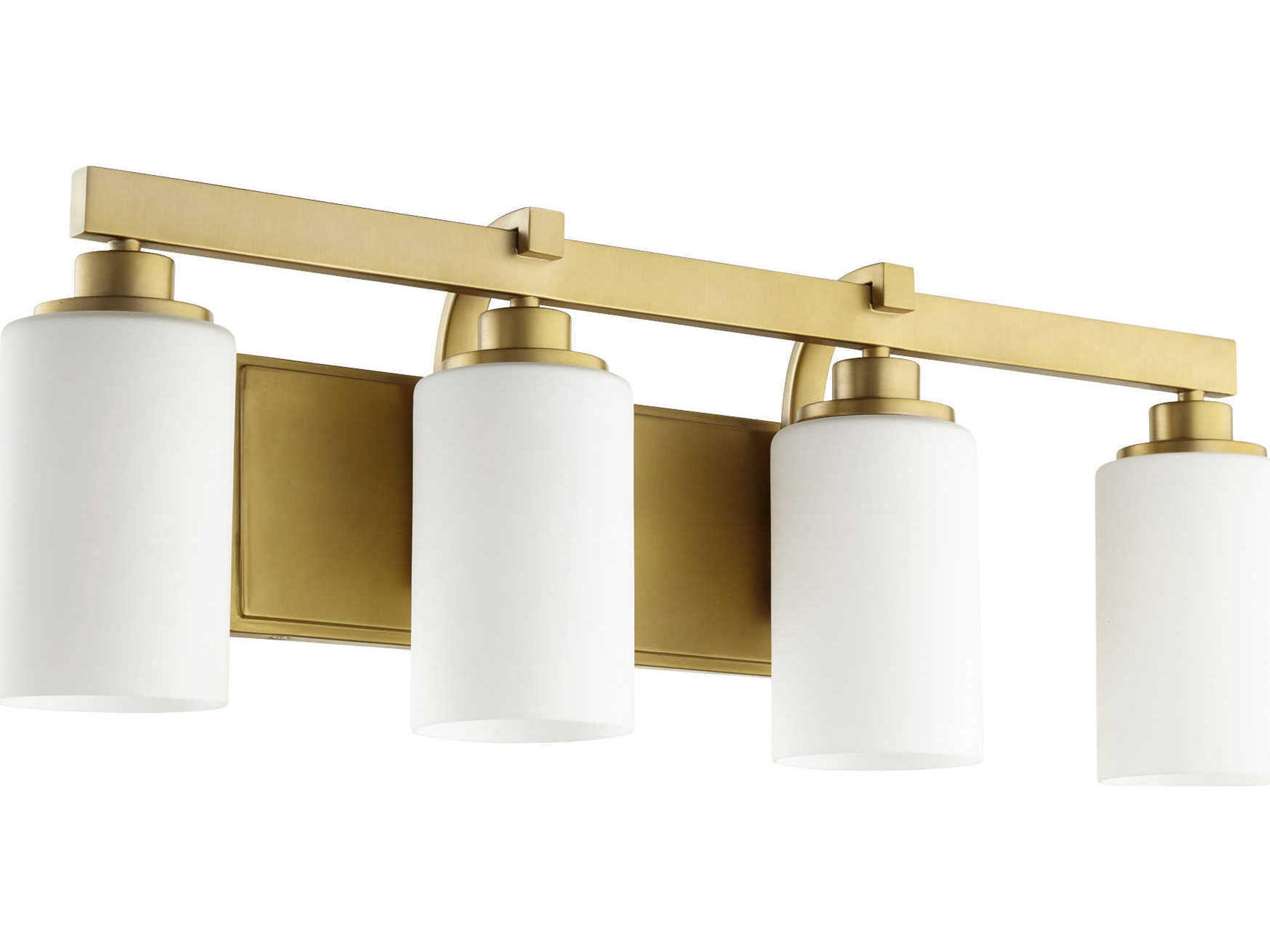 Quorum Lancaster 4-Light Aged Brass Glass Vanity Light