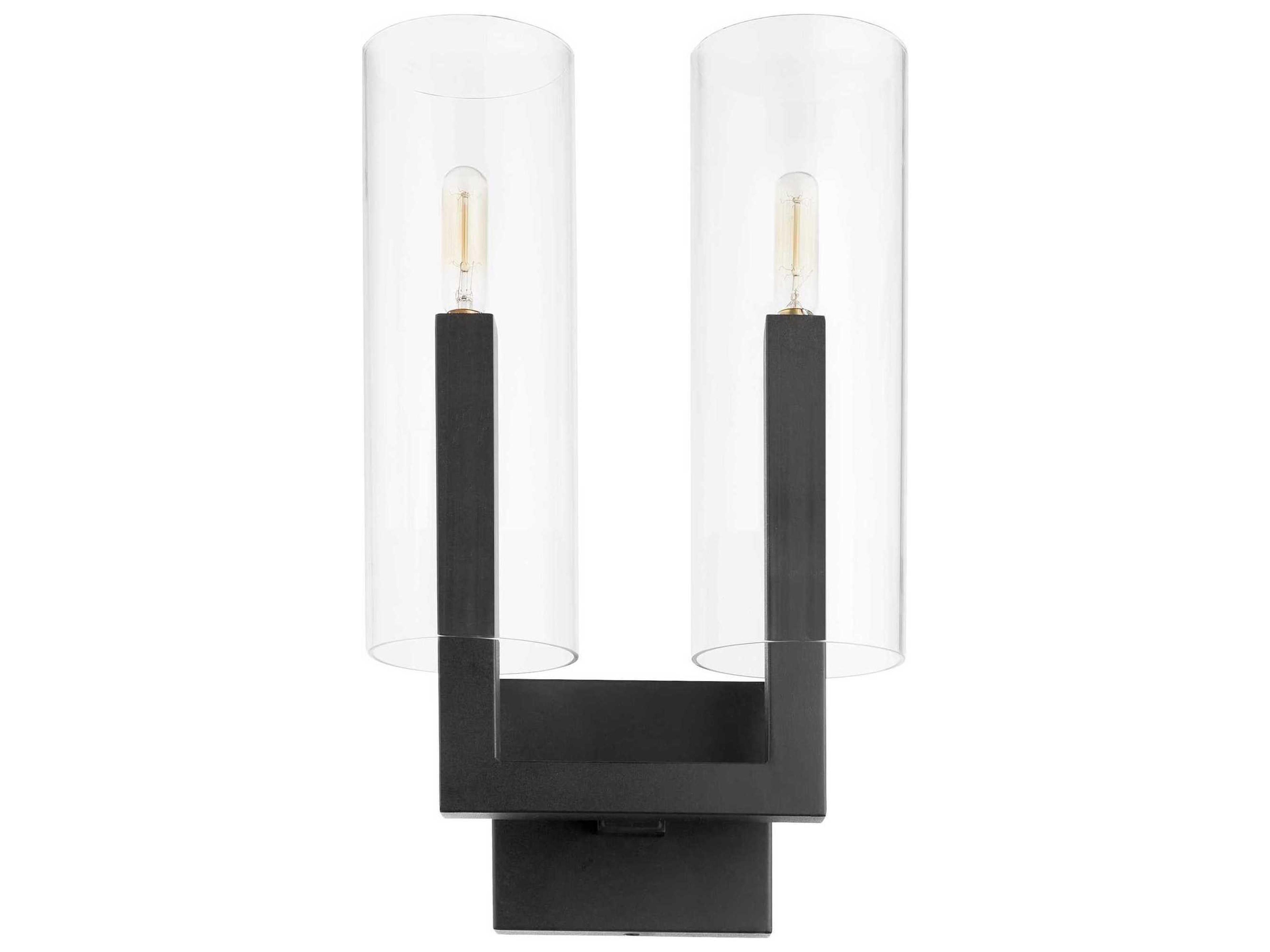 Quorum Harbin 2-Light Textured Black Glass Wall Sconce