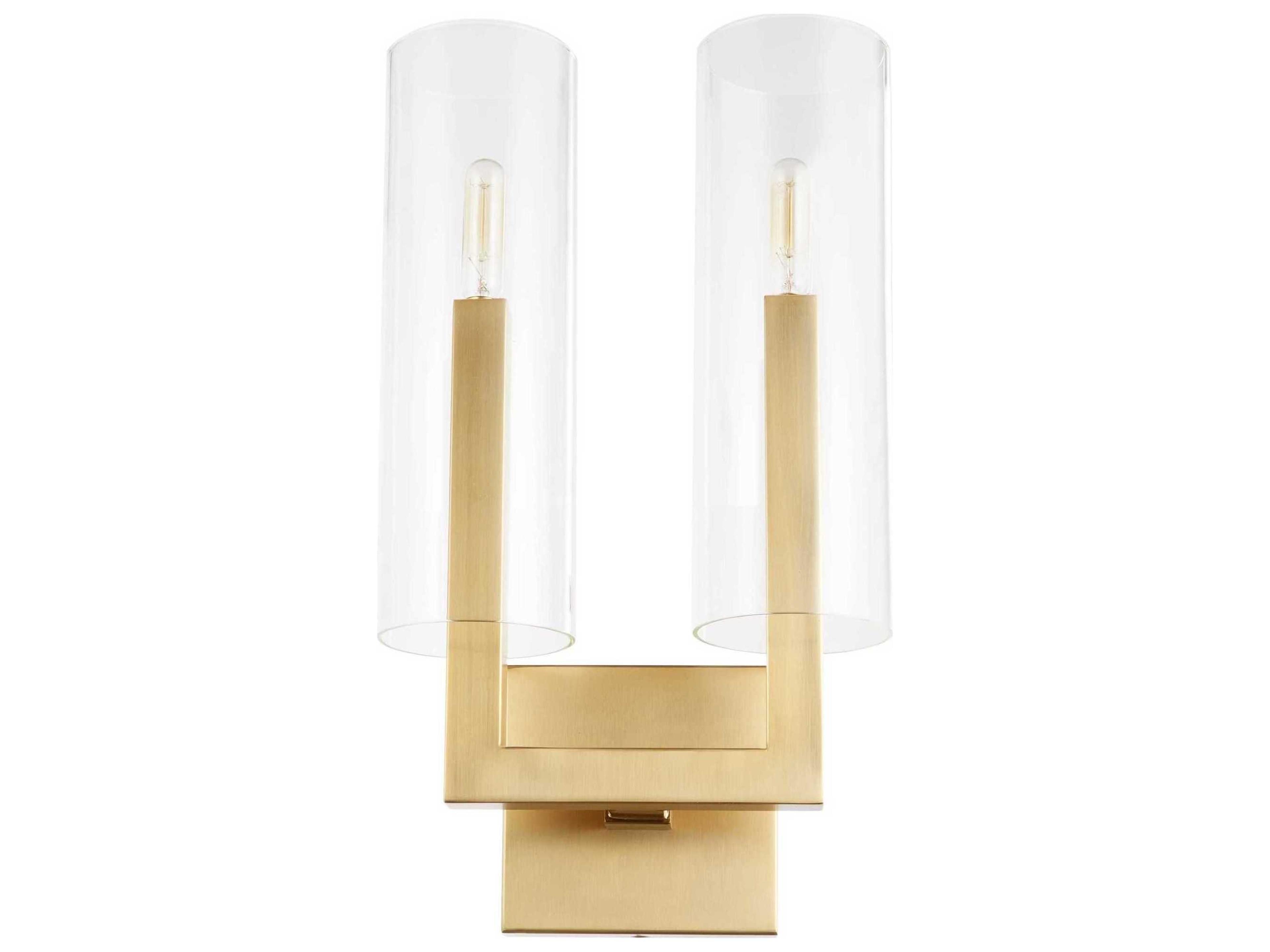 Quorum Harbin 2-Light Aged Brass Glass Wall Sconce