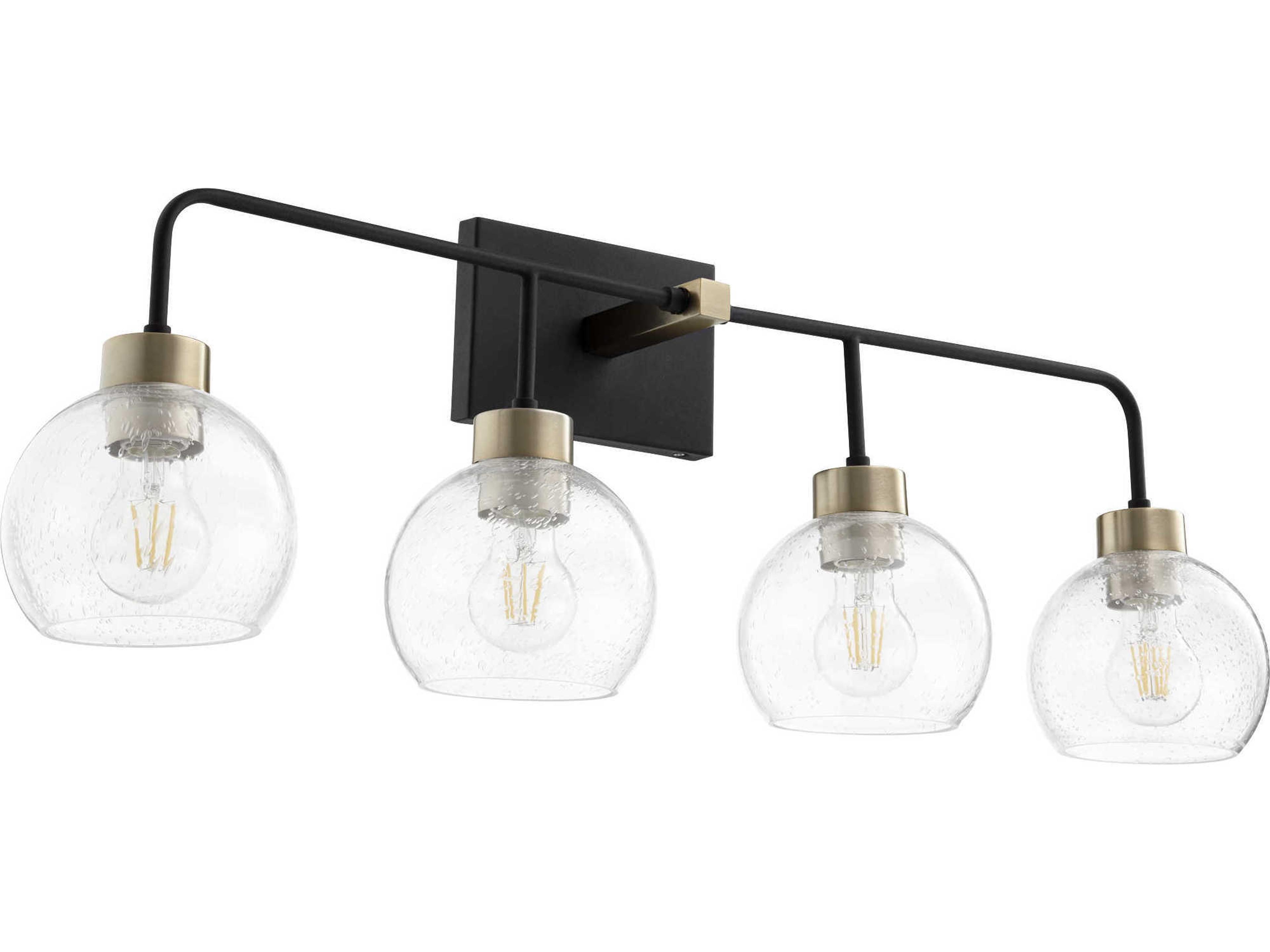 Quorum Lacy 4-Light Noir With Aged Brass Black Glass Vanity Light