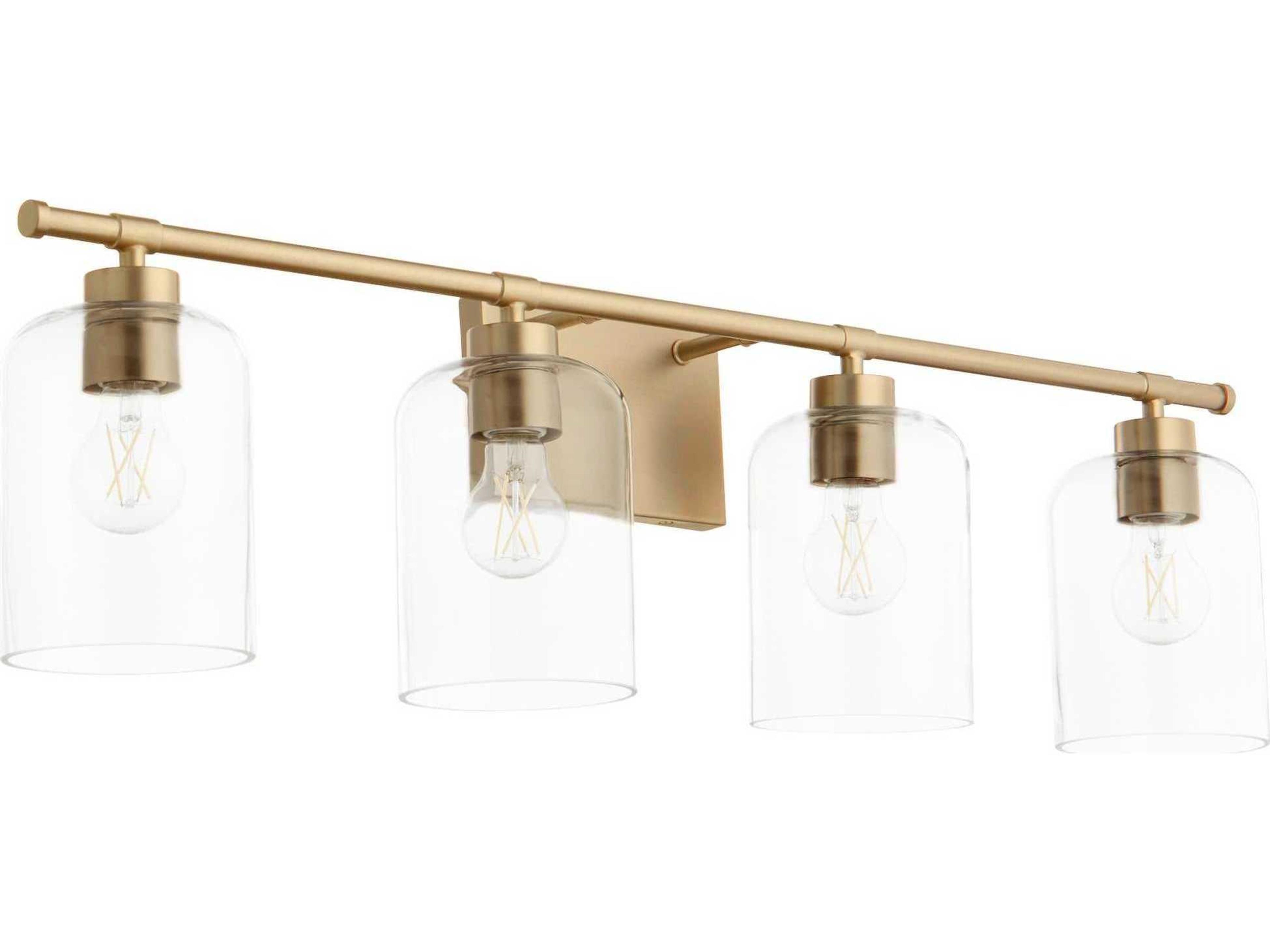 Quorum Tribute 4-Light Aged Brass Glass Vanity Light