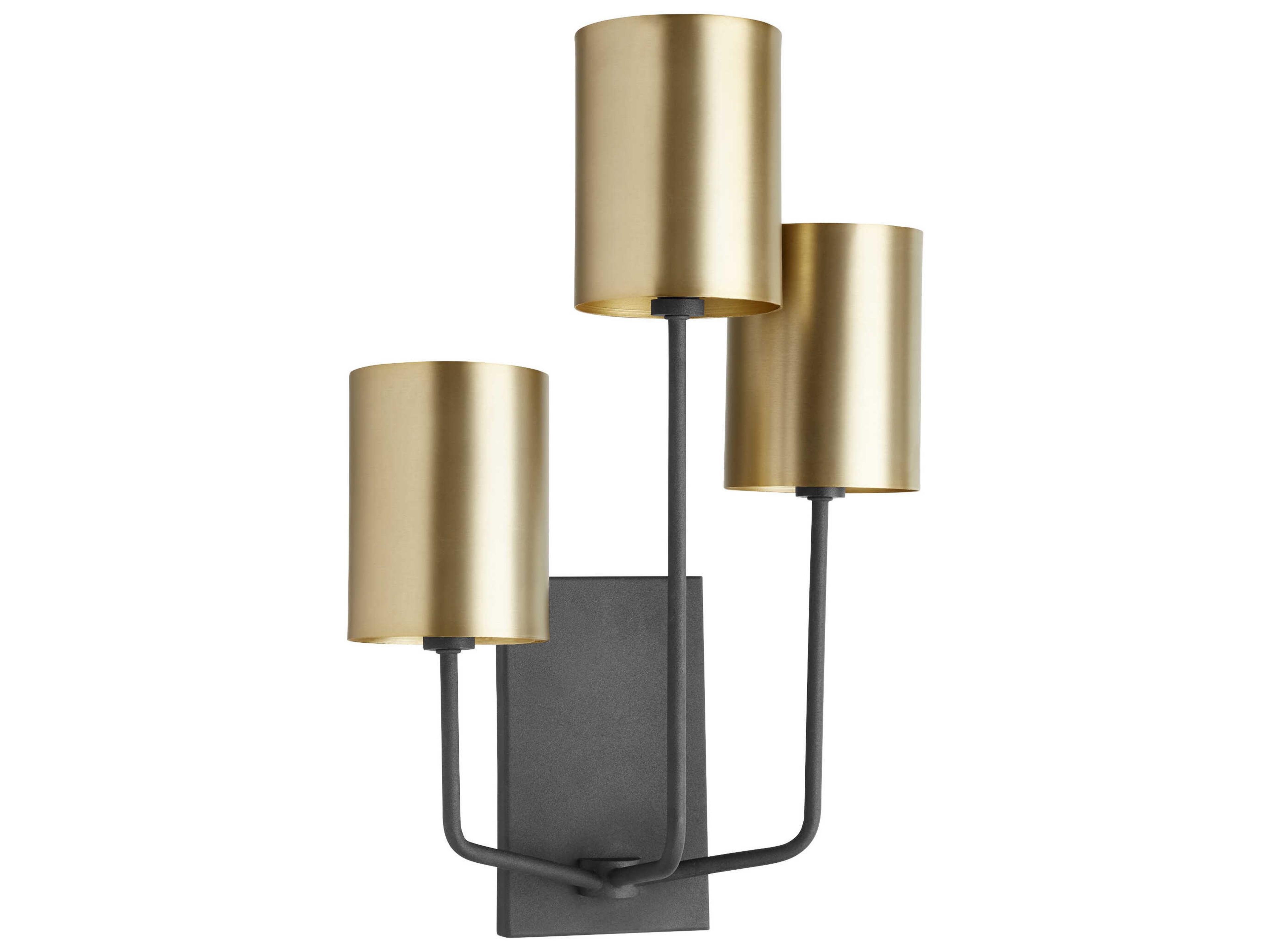 Quorum Harmony 3-Light Textured Black Aged Brass Glass Wall Sconce