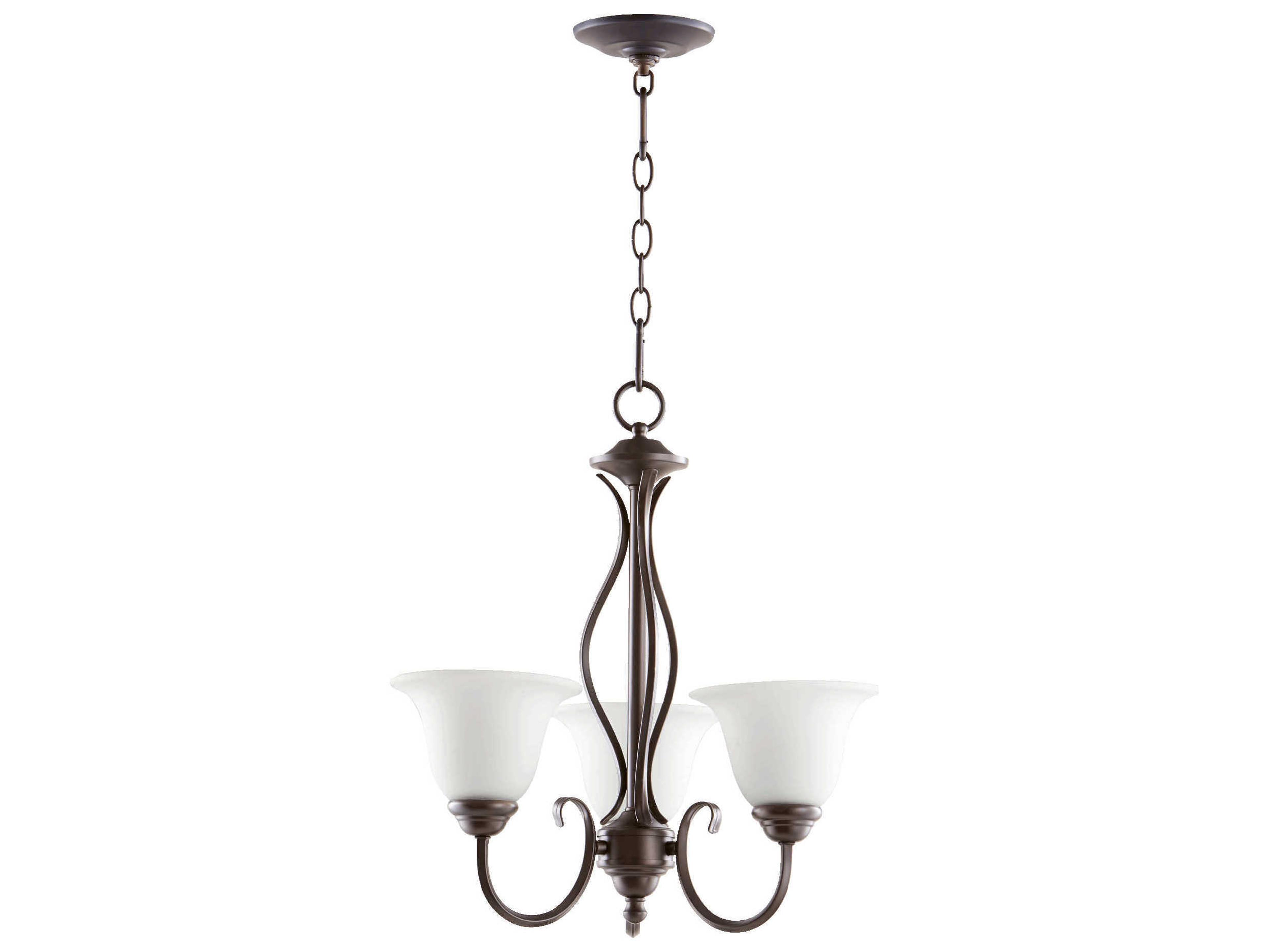 Quorum Spencer 3-Light Oiled Bronze With Satin Opal Glass Bell Chandelier
